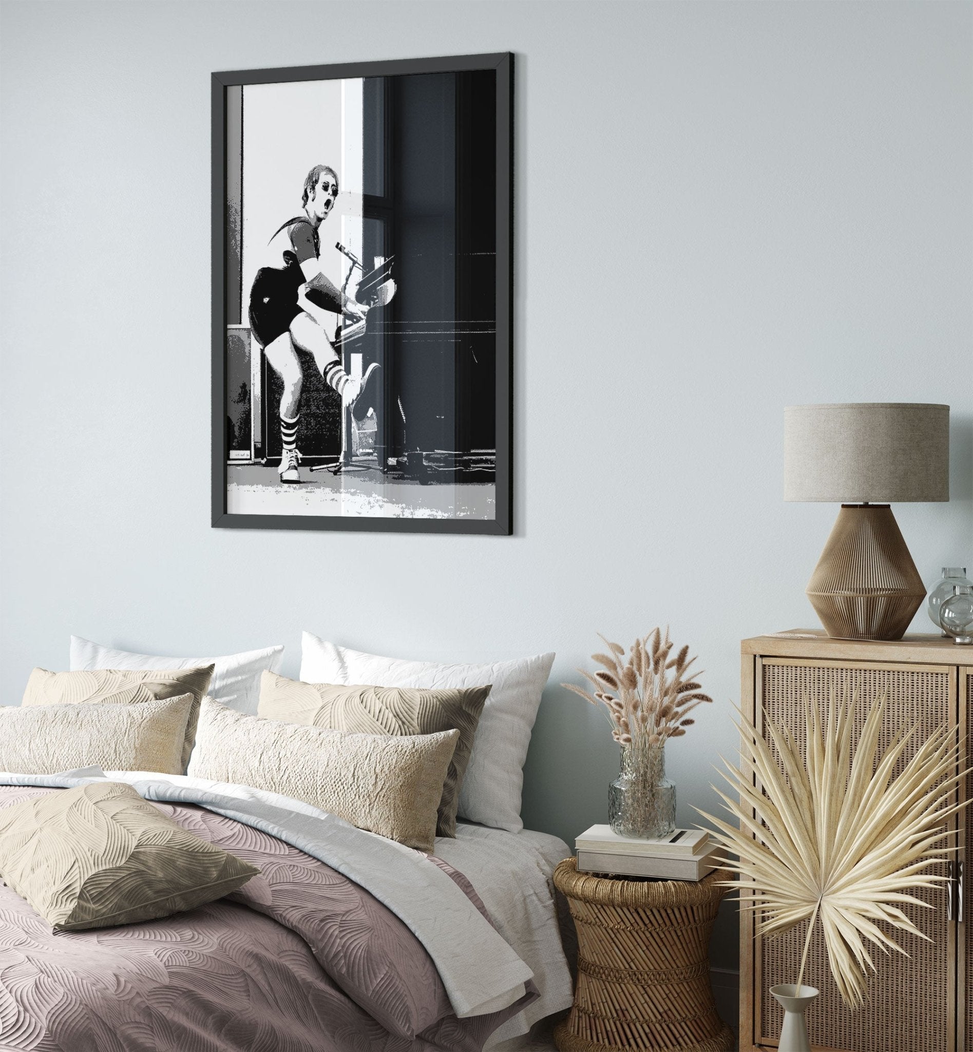 Elton John Framed Print, In Concert Liseberg 1970s, Vintage Photo, Elton John Print - Stencil Black & White Version - WallArtPrints4U