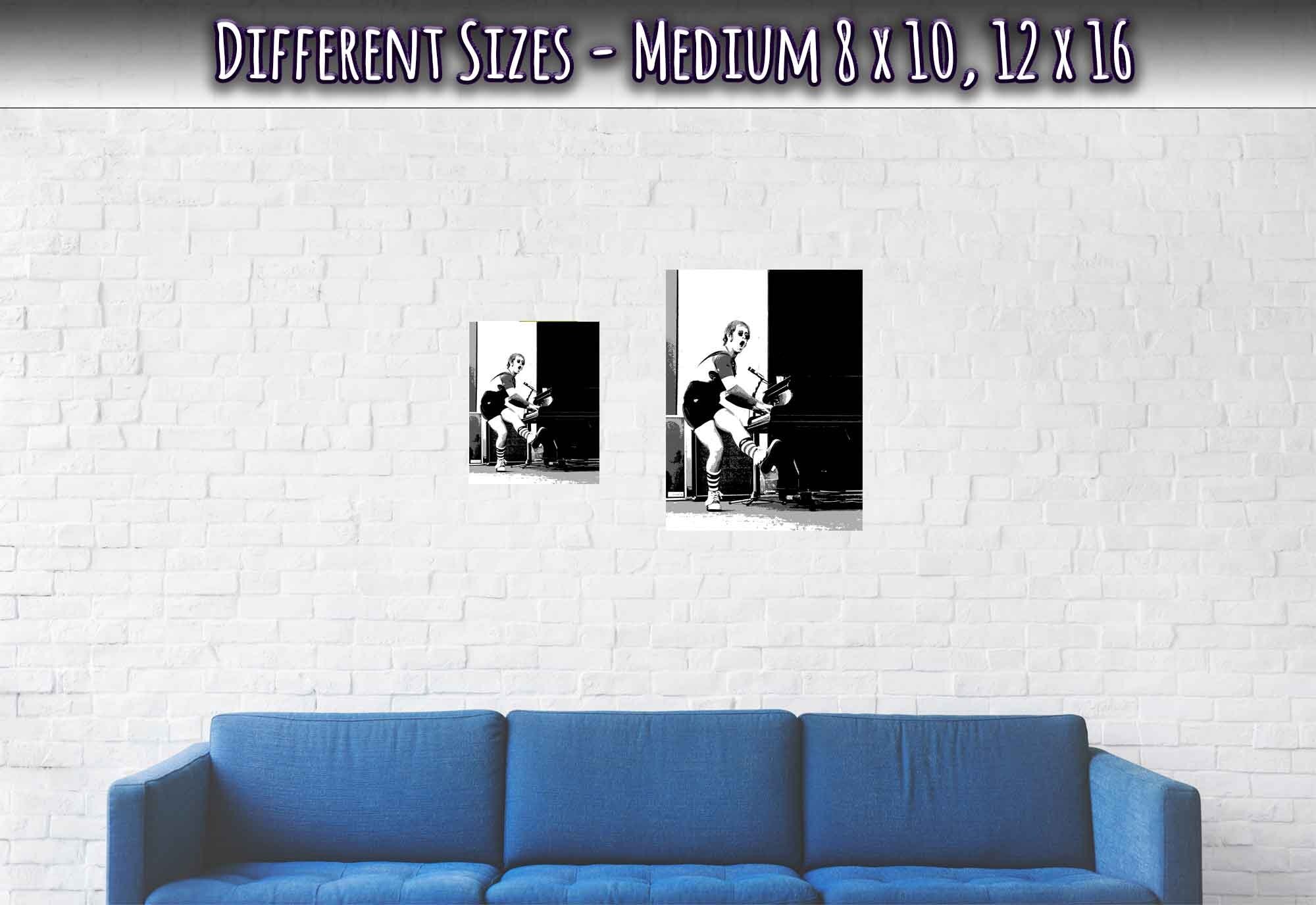 Elton John Poster, In Concert Liseberg 1970s, Vintage Photo, Elton John Print - Stencil Black & White Version - WallArtPrints4U