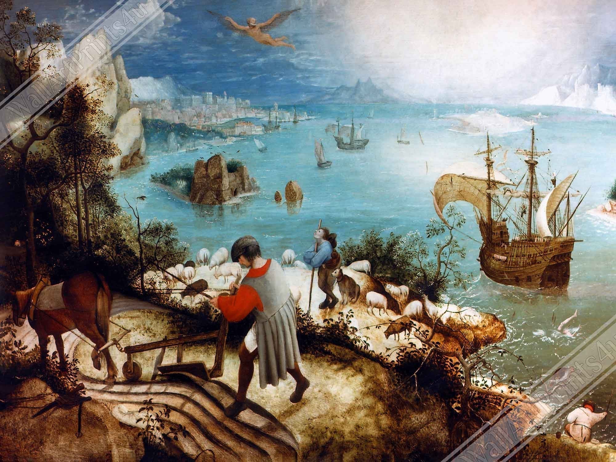 Fall Of Icarus Framed Print Vintage Icarus Framed Pieter Bruegel The Elder - WallArtPrints4U