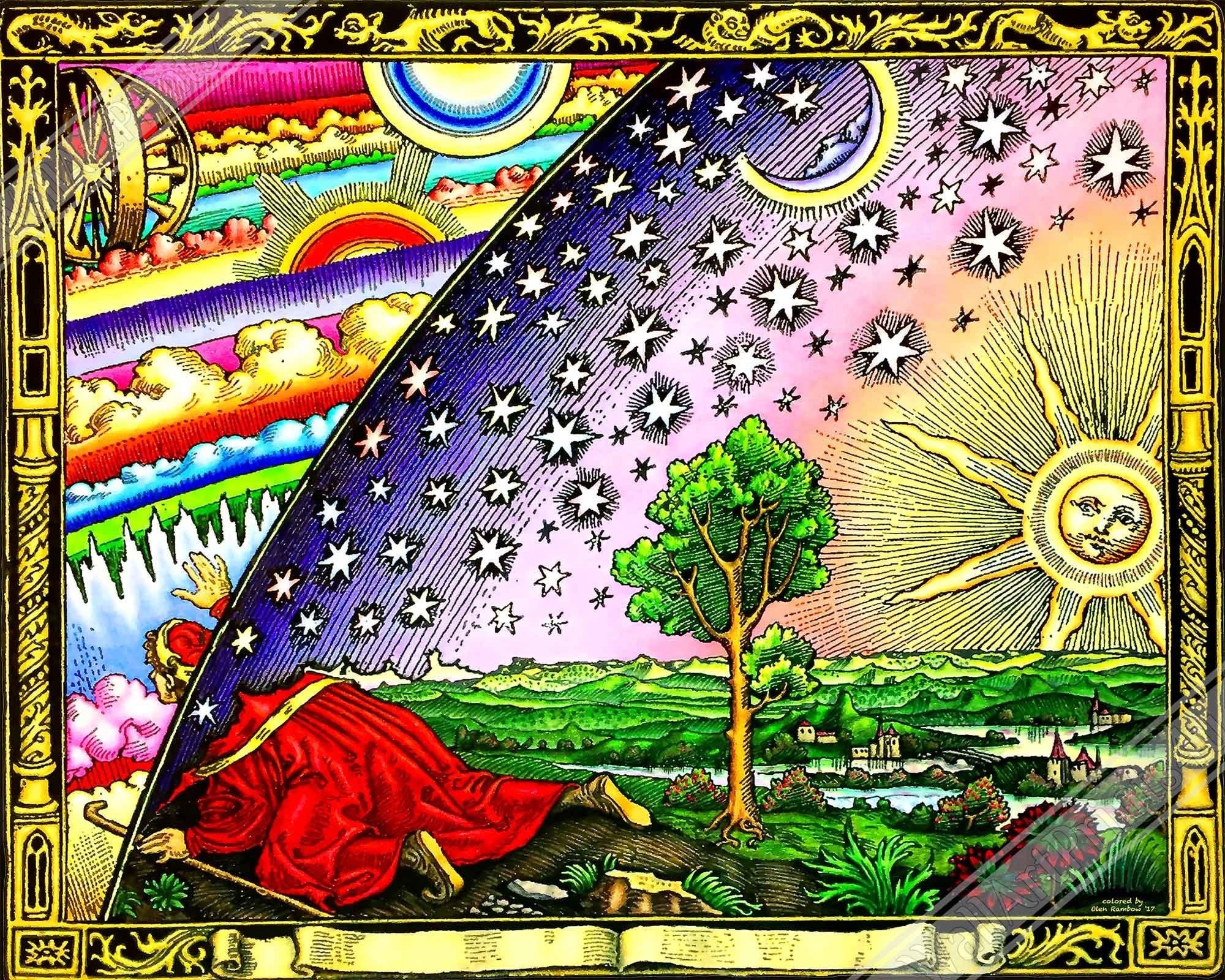 Flammarion Poster Flat Earth Poster - Traveller Puts Head Through The Firmament On The Edge Of The World - WallArtPrints4U