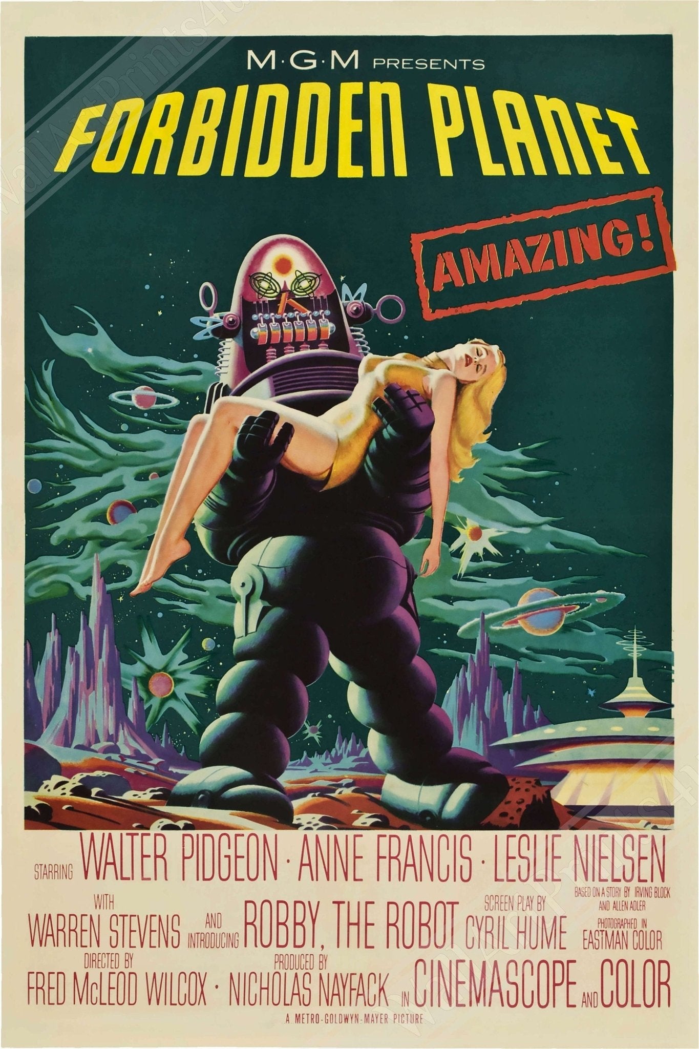 Forbidden Planet Canvas, Vintage Movie Canvas 1956 Canvas Art - Walter Pidgeon - Anne Francis - Leslie Nielsen - WallArtPrints4U