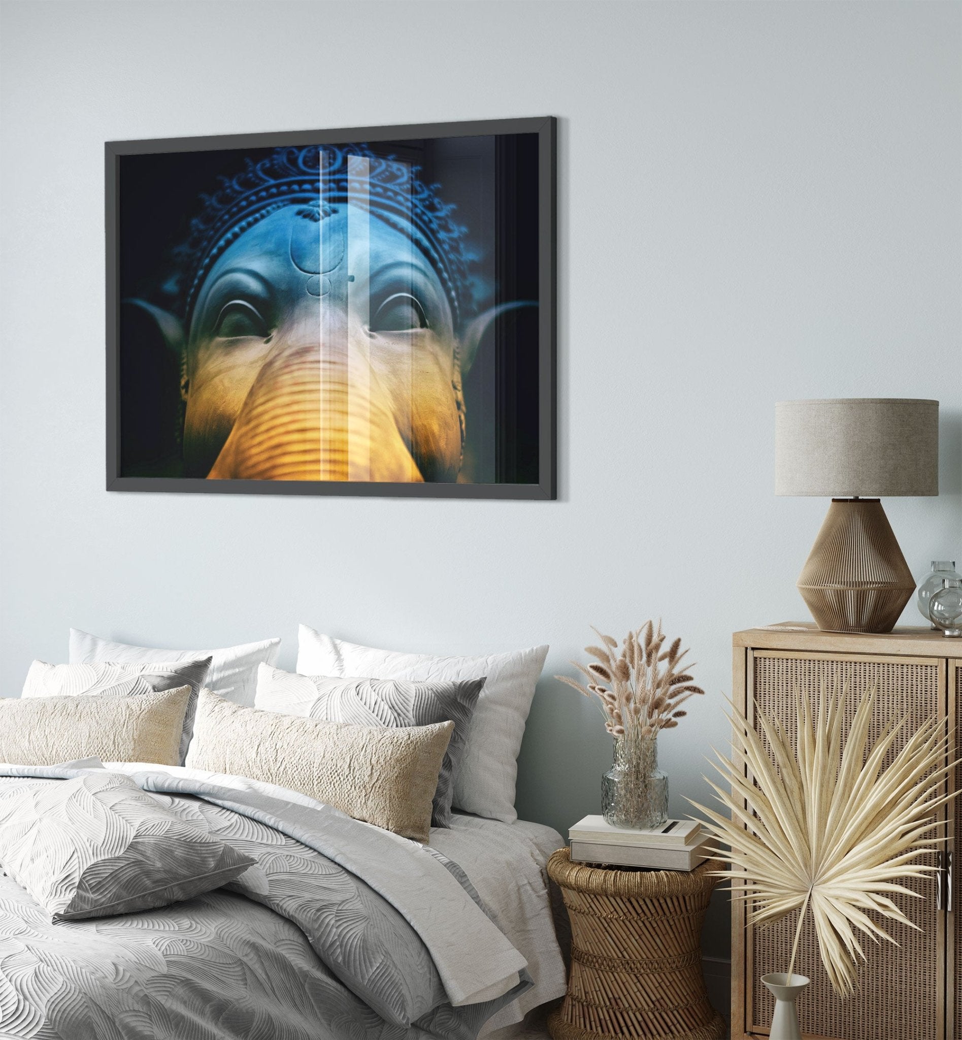 Ganesha Framed Print, Hindu God Of Success, Wisdom, Ganesha Statue Sculpture Print, Remover Of Obstacles - WallArtPrints4U