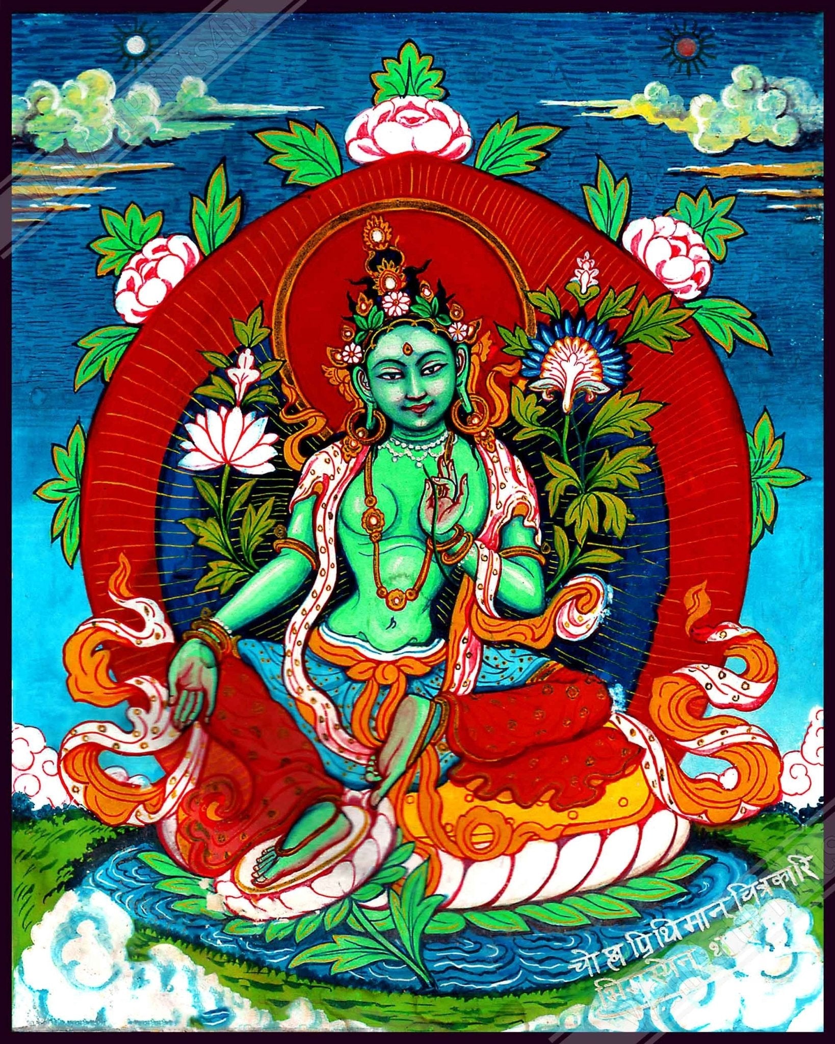 Goddess Tara Poster, Mother Of All Buddhas, Tibetan Goddess Green Tara Print, Goddess Tara Mantra Meditation - WallArtPrints4U
