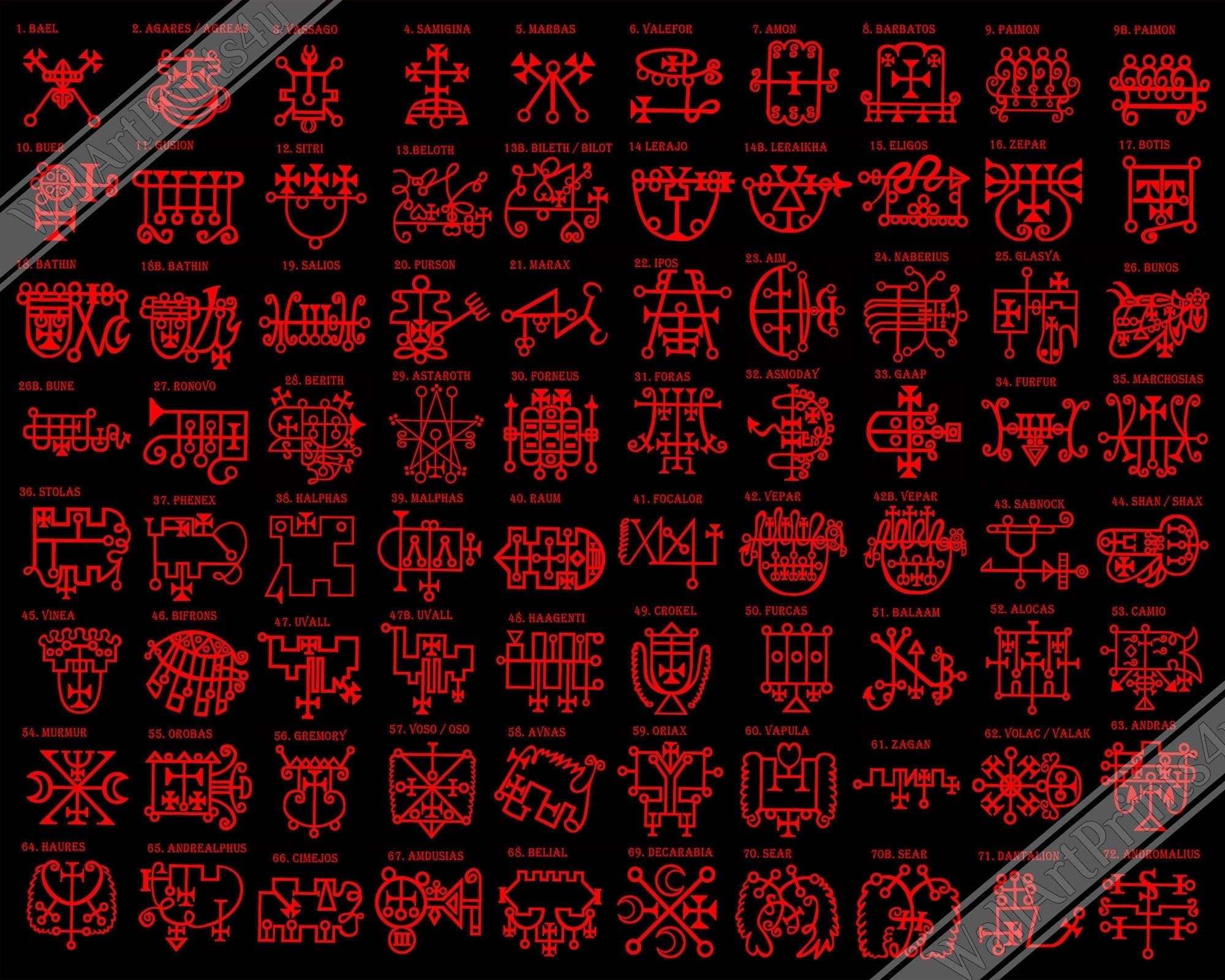 Goetia Sigils Canvas, Red on Black, Goetia Demons Canvas - Goetia Symbols Canvas Print - For Conjuration Of Demons - WallArtPrints4U