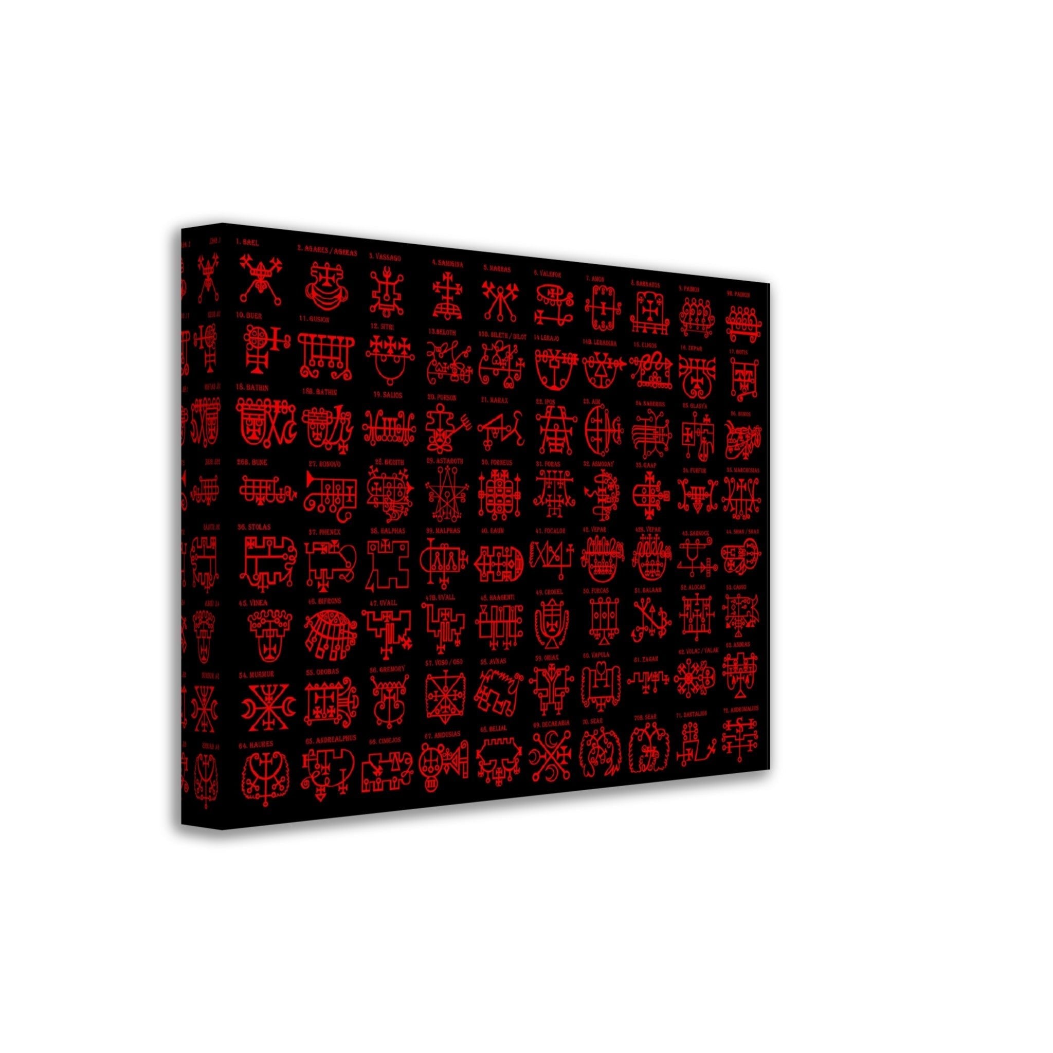 Goetia Sigils Canvas, Red on Black, Goetia Demons Canvas - Goetia Symbols Canvas Print - For Conjuration Of Demons - WallArtPrints4U
