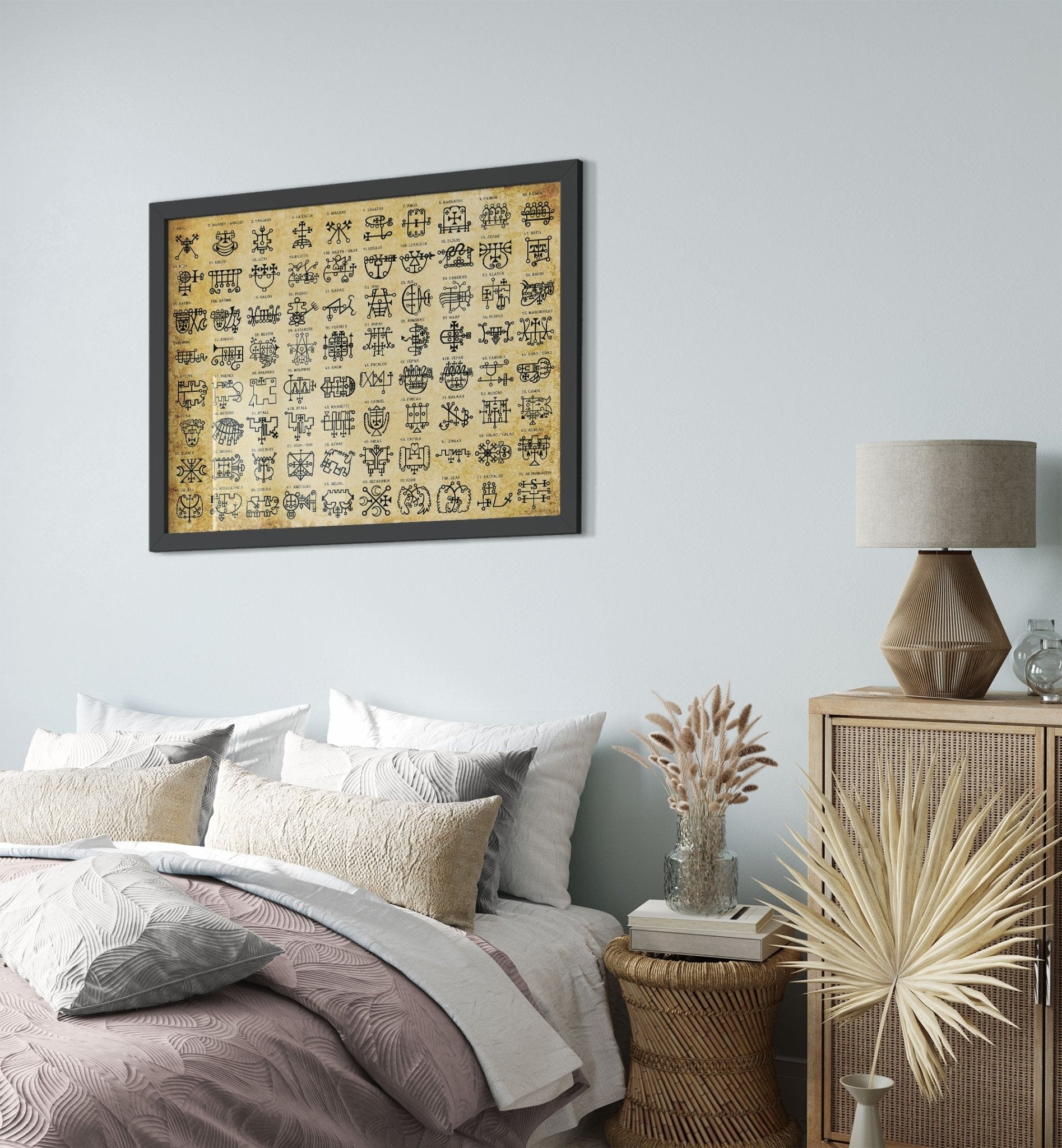 Goetia Sigils Framed - Goetia Demons Framed - Goetia Symbols Framed Print Aged Parchment - For Conjuration Of Demons - WallArtPrints4U