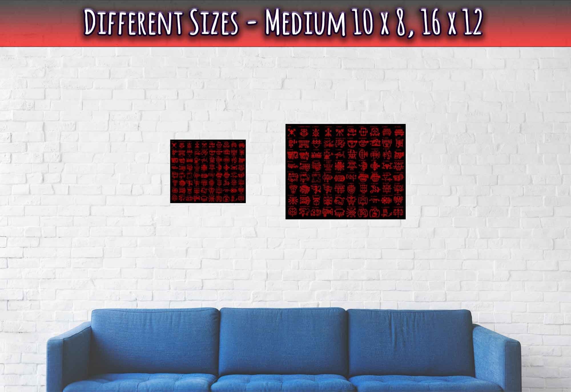 Goetia Sigils Poster, Red on Black, Goetia Demons Poster - Goetia Symbols For Conjuration Of Demons - WallArtPrints4U