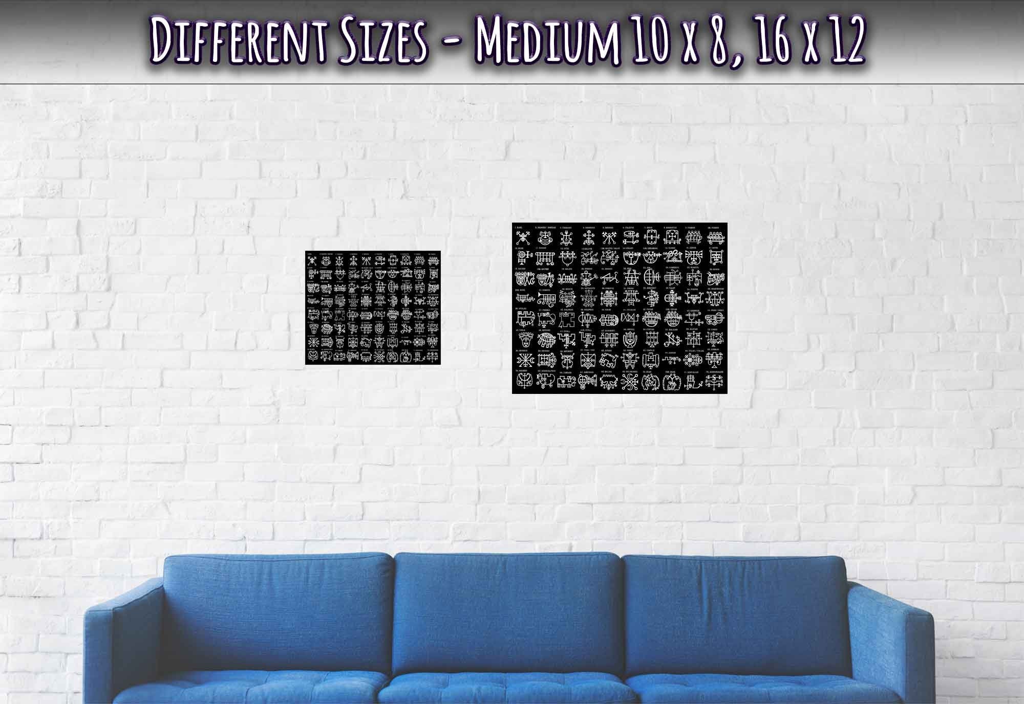 Goetia Sigils Poster, White on Black, Goetia Demons Poster - Goetia Symbols For Conjuration Of Demons - WallArtPrints4U
