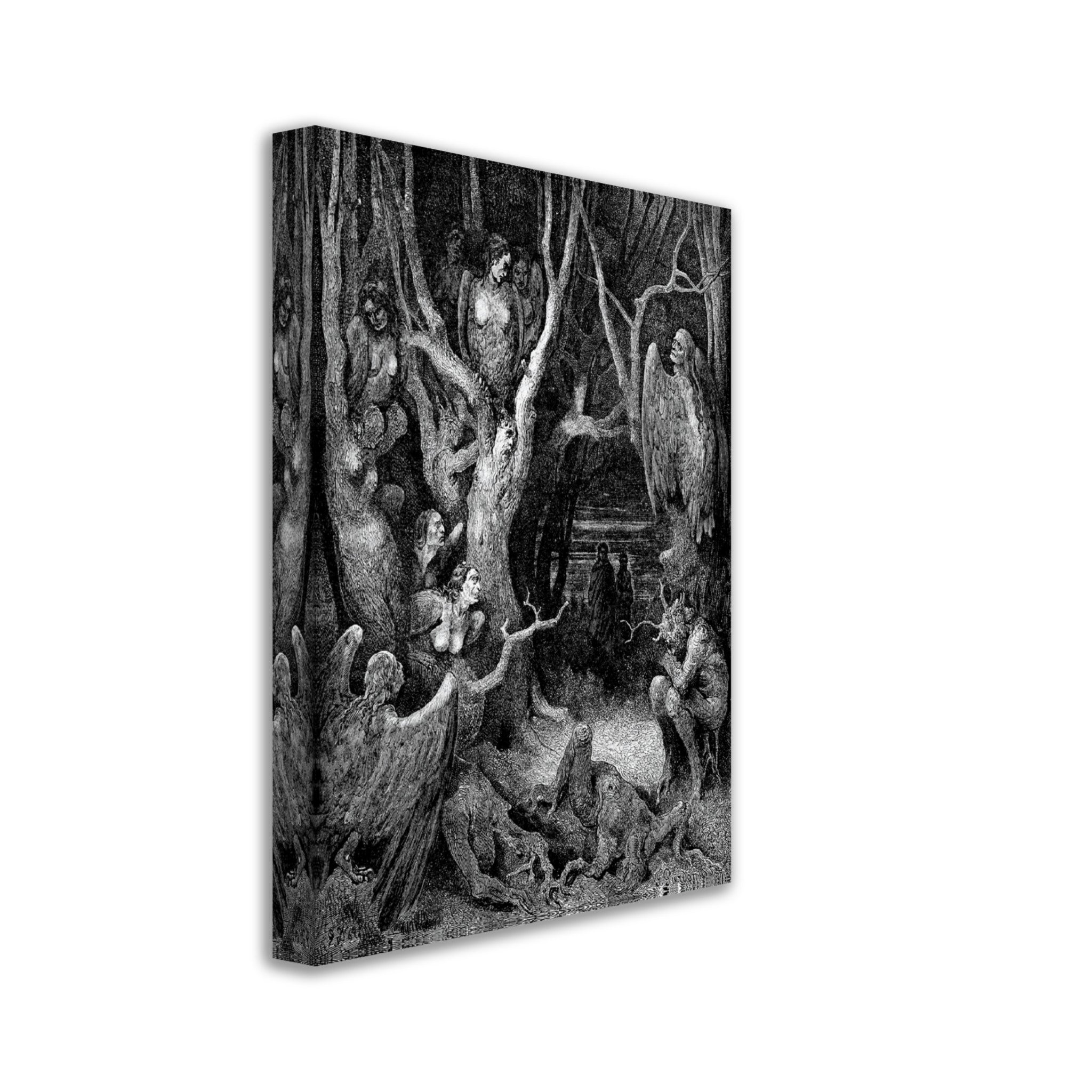 Gustav Dore Canvas - Forest Of Suicides Canvas - Halloween Gothic Canvas Print, Harpies Torment The Human Trees - WallArtPrints4U