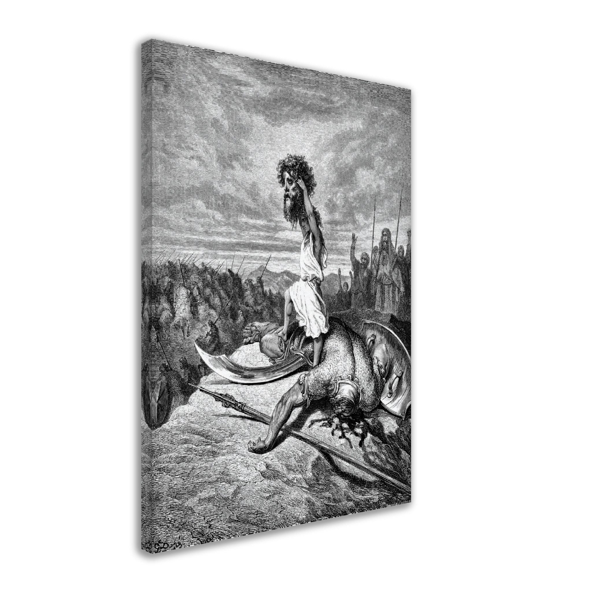 Gustave Dore Canvas - David Slays Goliath Canvas Print, From La Grand Bible De Tours 1843 - WallArtPrints4U