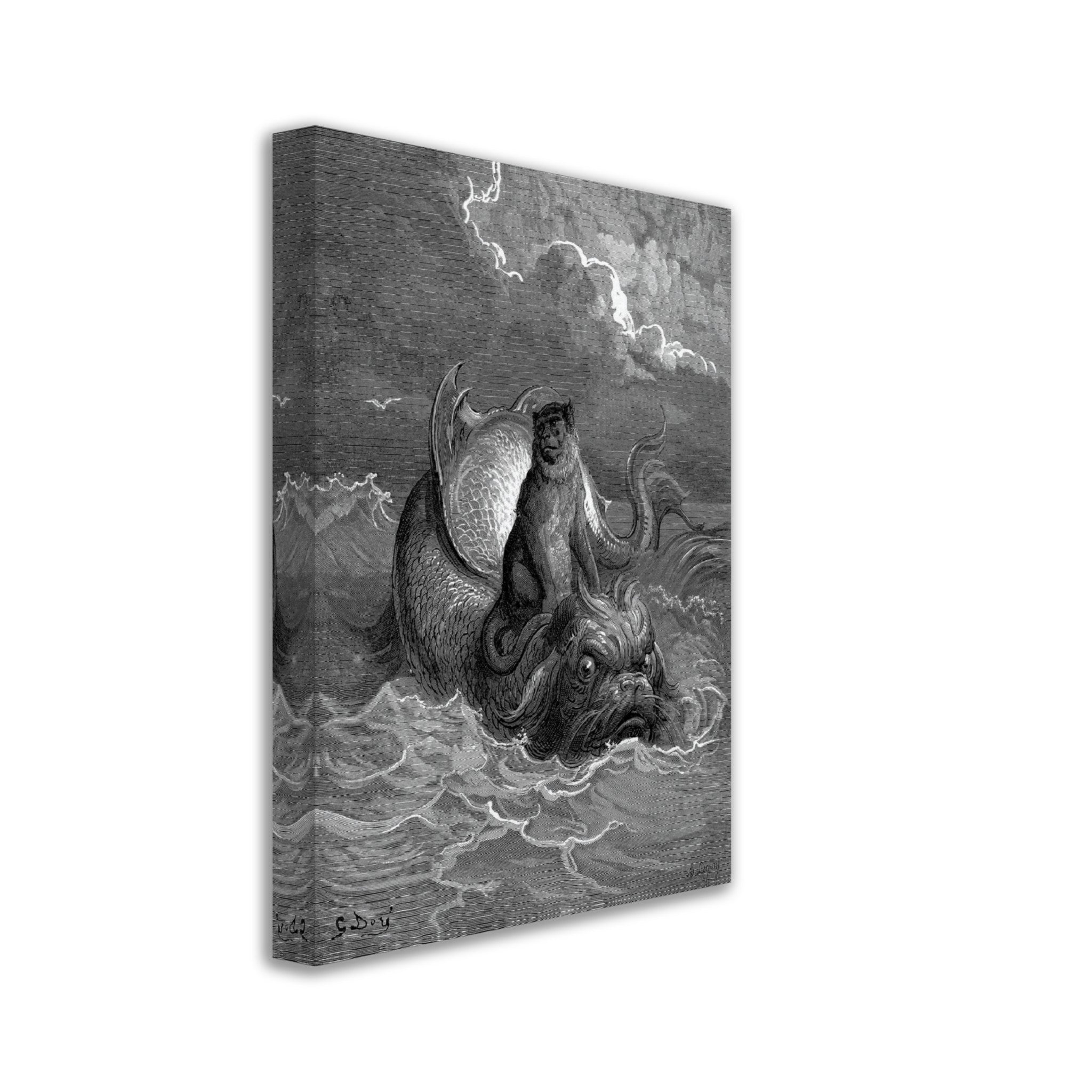 Gustave Dore Canvas, Monkey And The Dolphin, From Fontaines Fables 1885 - WallArtPrints4U