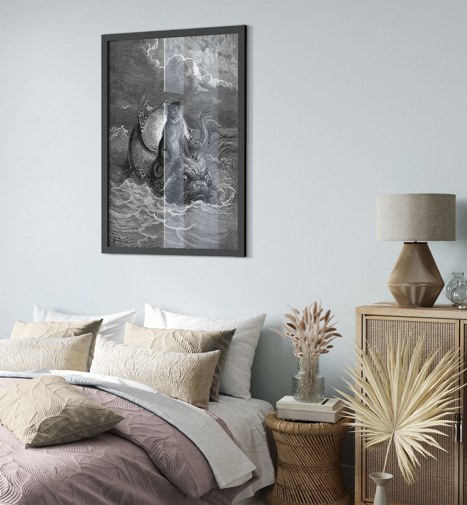 Gustave Dore Framed, Monkey And The Dolphin, From Fontaines Fables 1885 UK, EU, USA, AUS Domestic Shipping - WallArtPrints4U