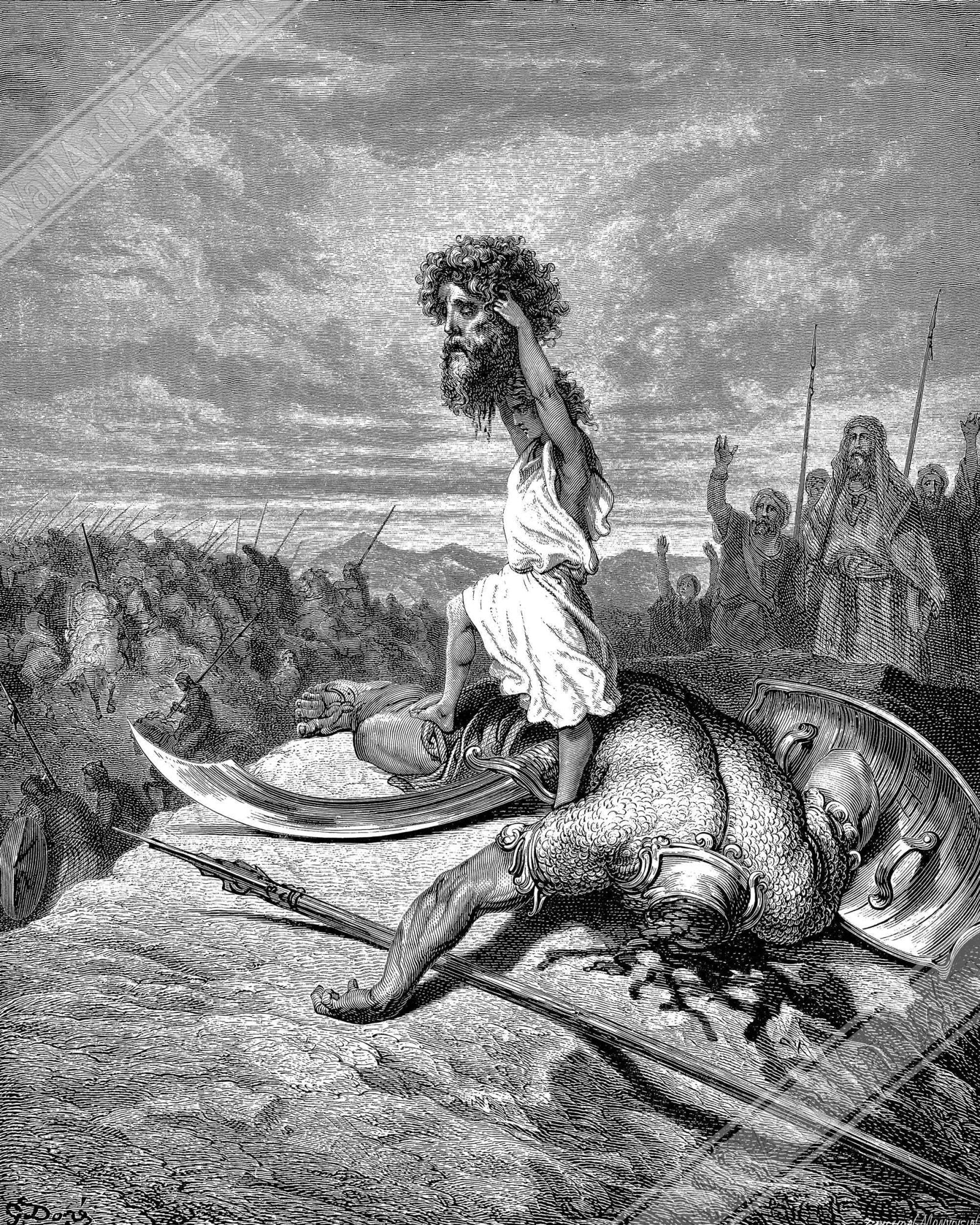 Gustave Dore Poster - David Slays Goliath Print, From La Grand Bible De Tours 1843 - WallArtPrints4U