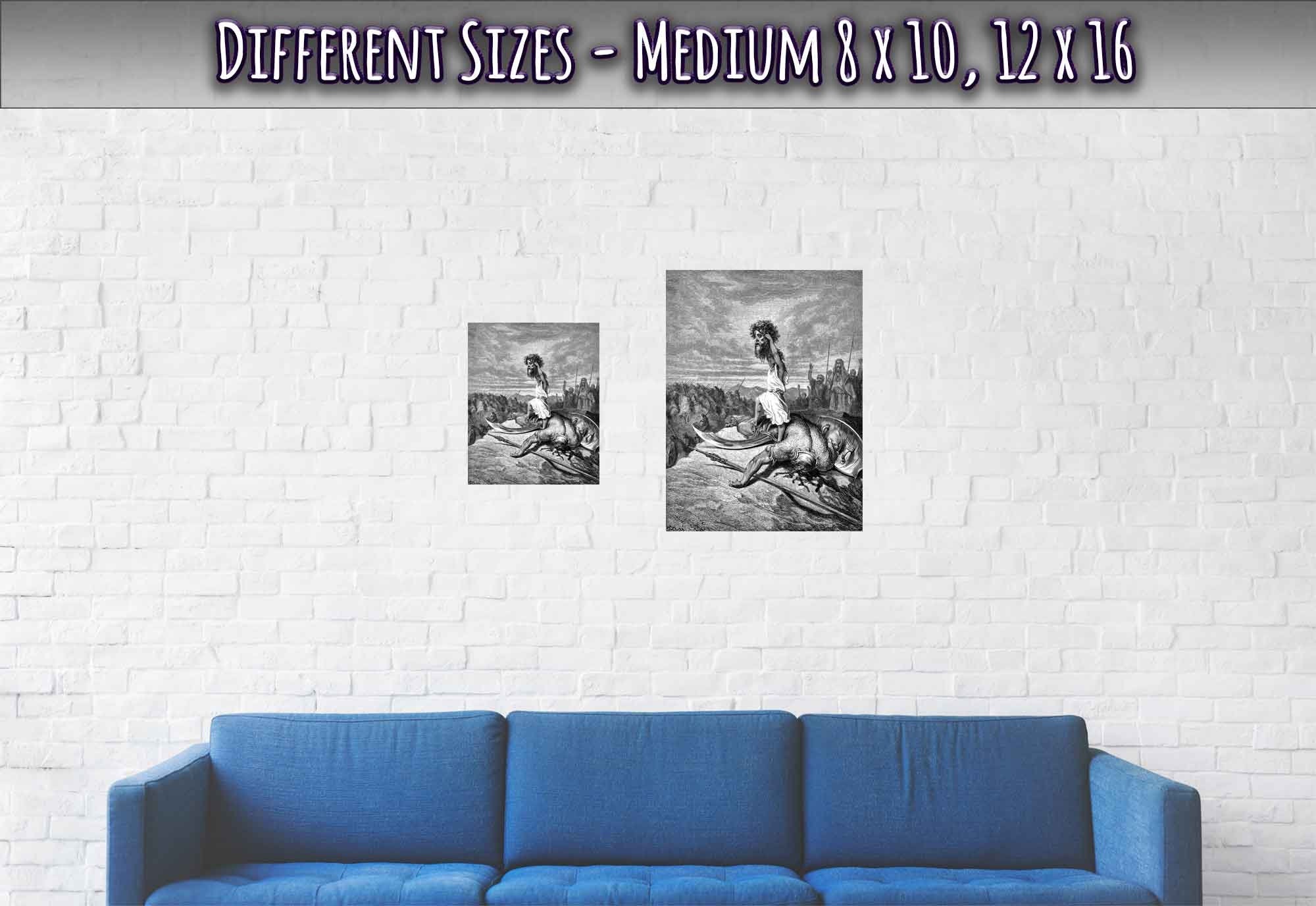 Gustave Dore Poster - David Slays Goliath Print, From La Grand Bible De Tours 1843 - WallArtPrints4U