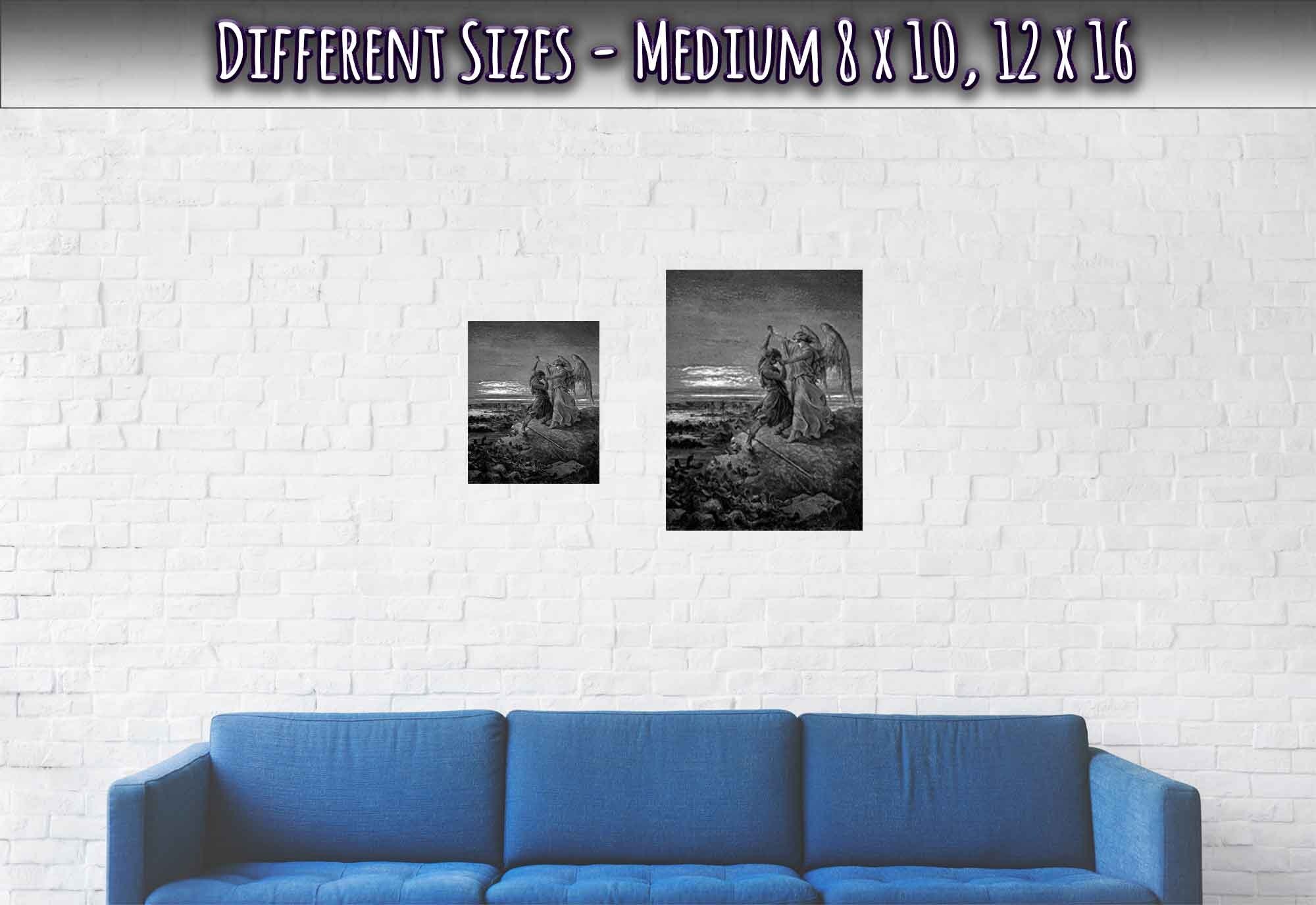 Gustave Dore Poster - Jacob Wrestles An Angel Print, From La Grand Bible De Tours 1843 - WallArtPrints4U
