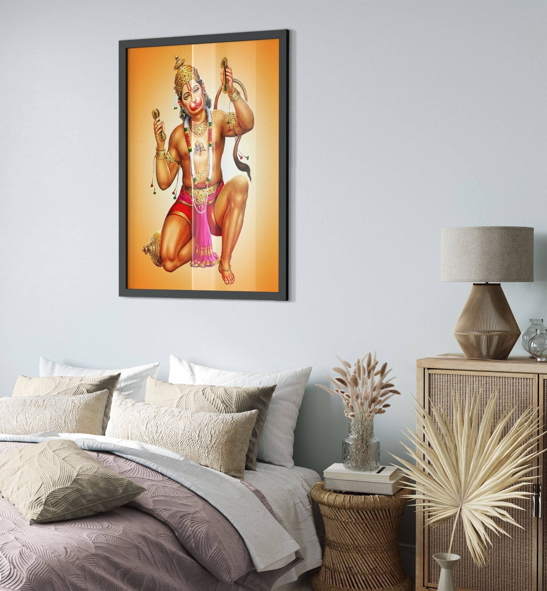 Hanuman Framed, Hindu God Of Strength - Hanuman Framed Print - Beautiful Colors Use For Hanuman Mantra Meditation - WallArtPrints4U