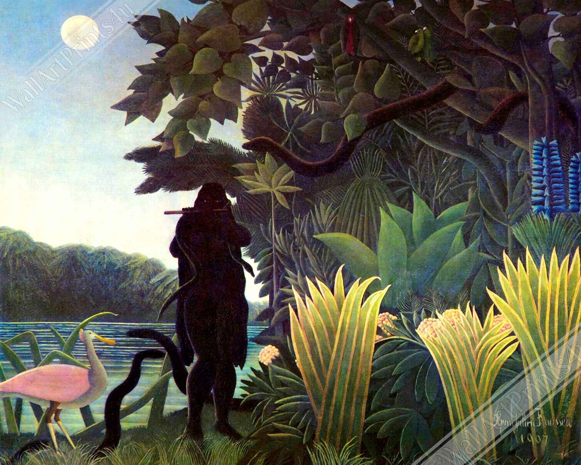 Henri Rousseau Framed The Snake Charmer Framed Print Surprised Framed 1907 - WallArtPrints4U