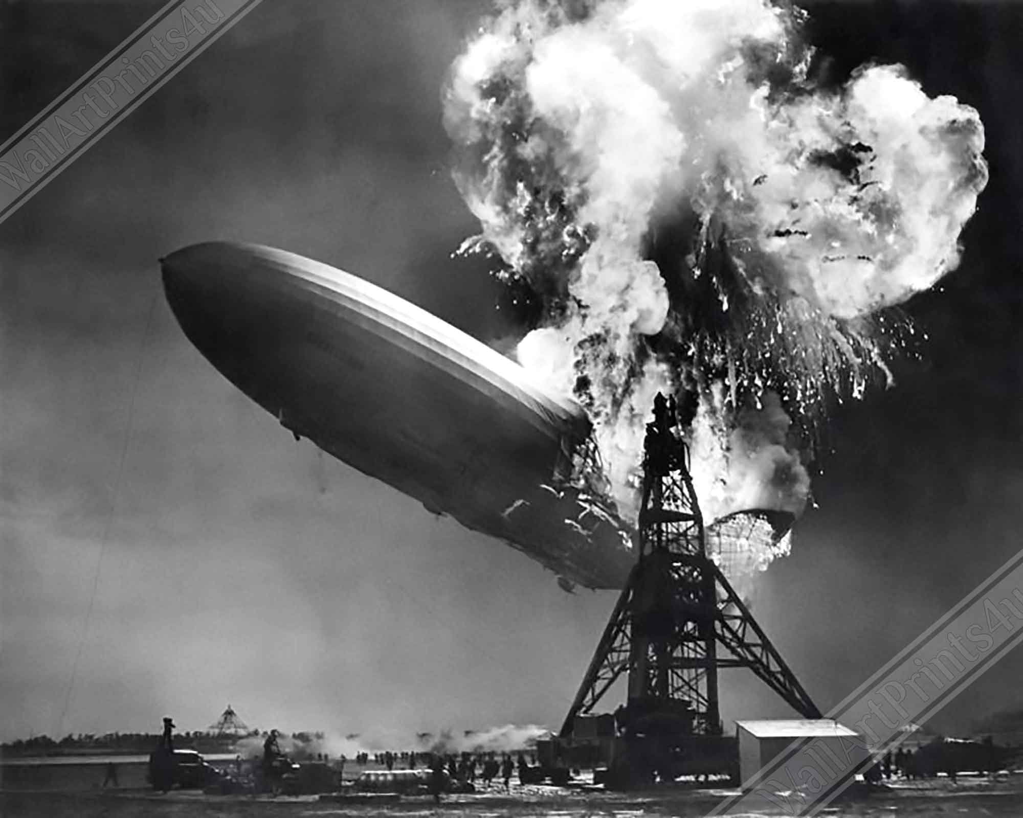 Hindenburg Disaster Framed, Famous Photo Framed Print From 1937, Vintage Wall Art - Hindenburg Zeppelin Explodes - WallArtPrints4U