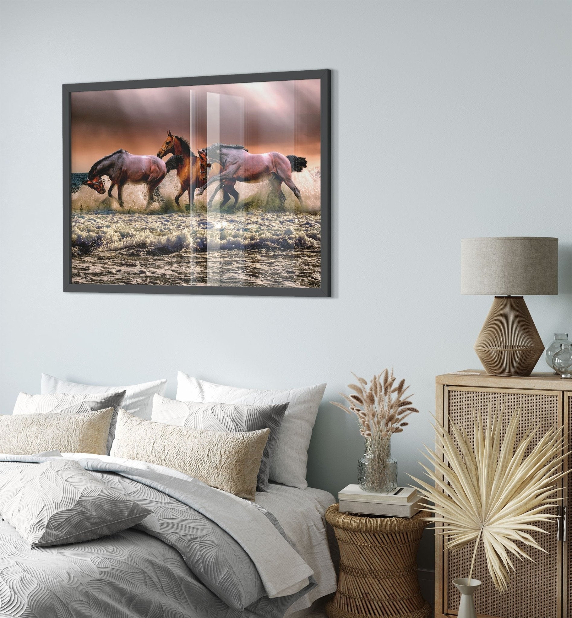 Horse Framed, Horses Running In The Ocean - Horses Running Free Framed Print - WallArtPrints4U