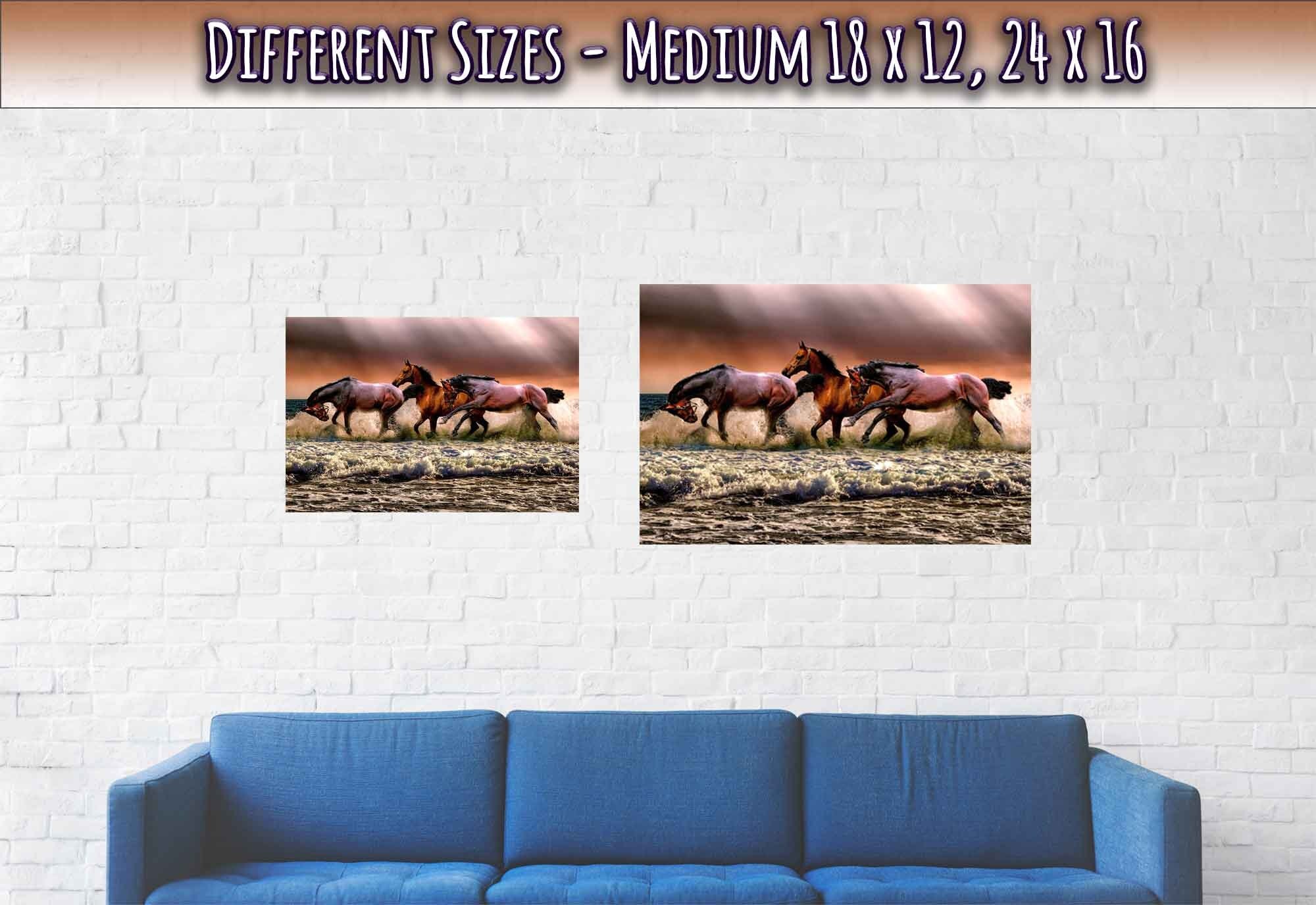 Horse Poster, Horses Running In The Ocean - Horses Running Free Print - WallArtPrints4U