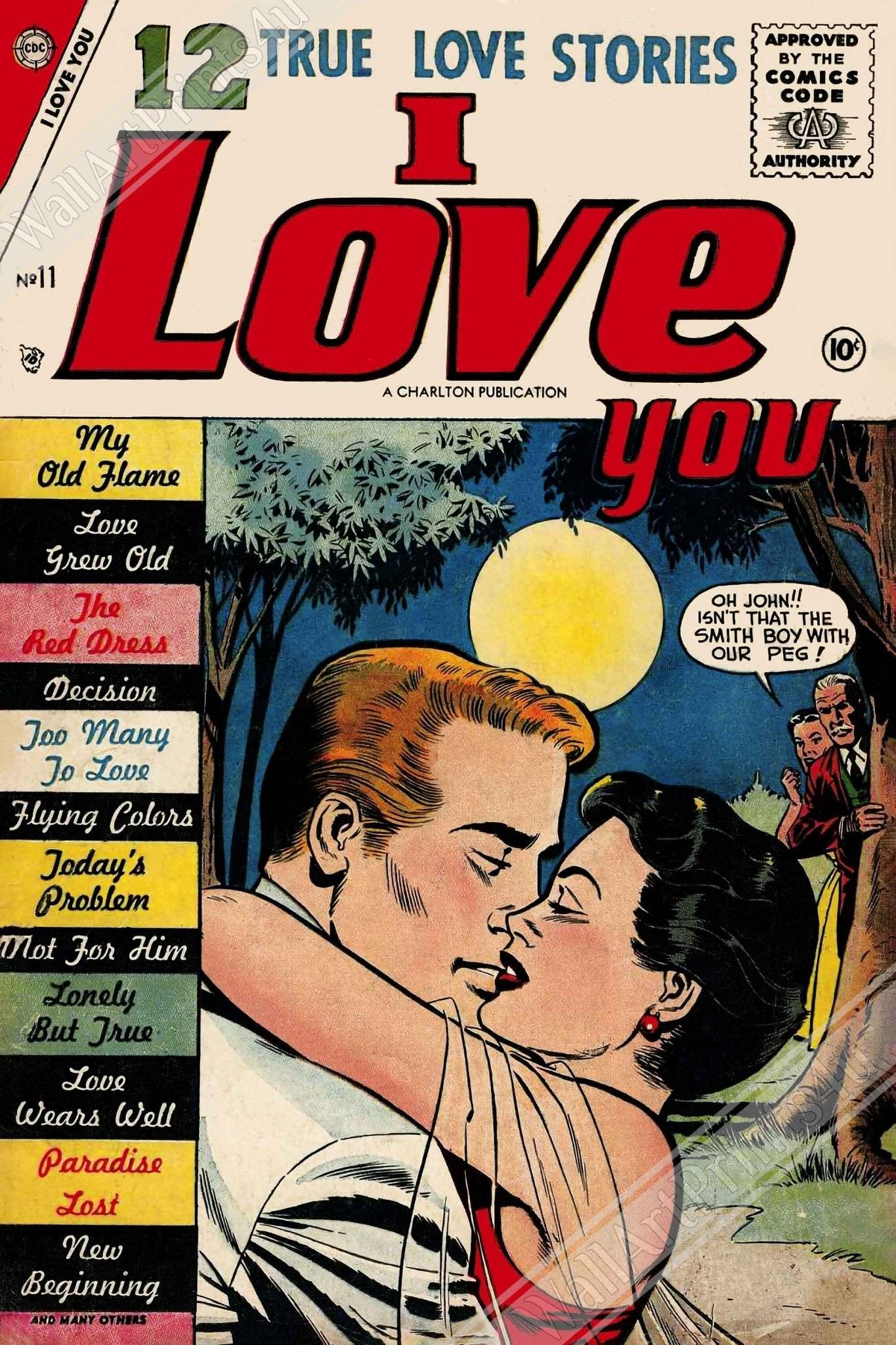 I Love You Canvas Print Comic Strip Vintage Valentine Romance Canvas From 1956 - WallArtPrints4U