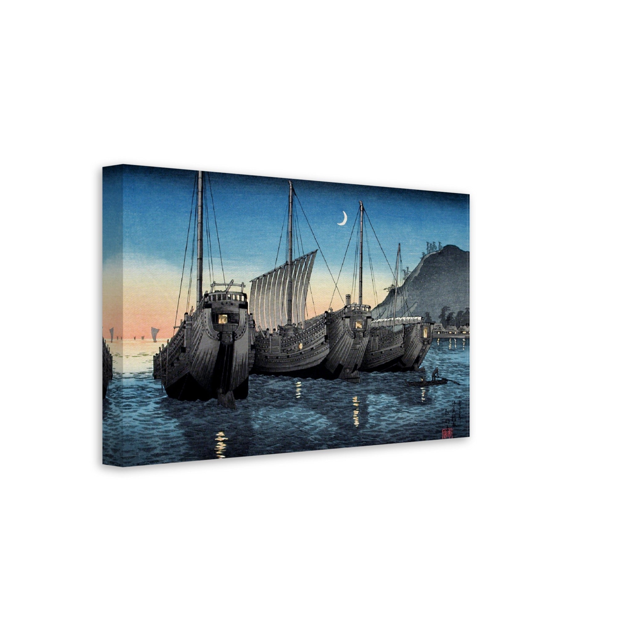 Japanese Art Canvas Print Takahashi Shotei Hiroaki Canvas Junks (Ships) In Inatori Bay - WallArtPrints4U