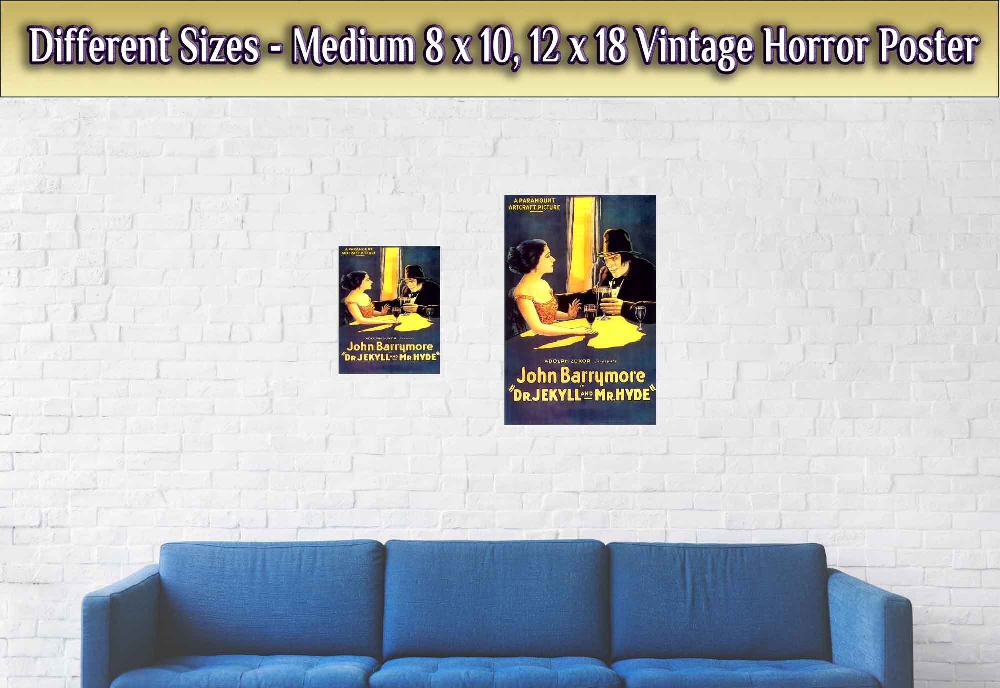 Jekyll And Hyde Poster, Vintage Horror Movie Poster 1920 Poster Film Art - John Barrymore, Martha Mansfield - WallArtPrints4U