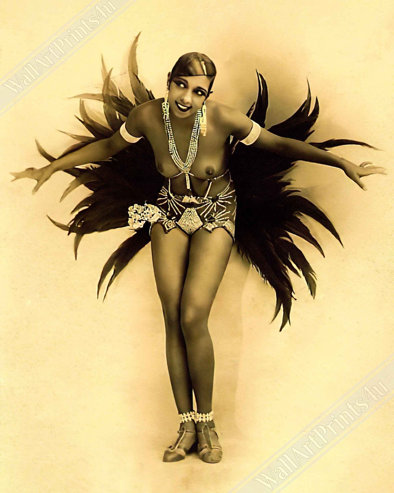 Josephine Baker Framed, Vintage Topless Pin Up - Josephine Baker Framed Print - WallArtPrints4U
