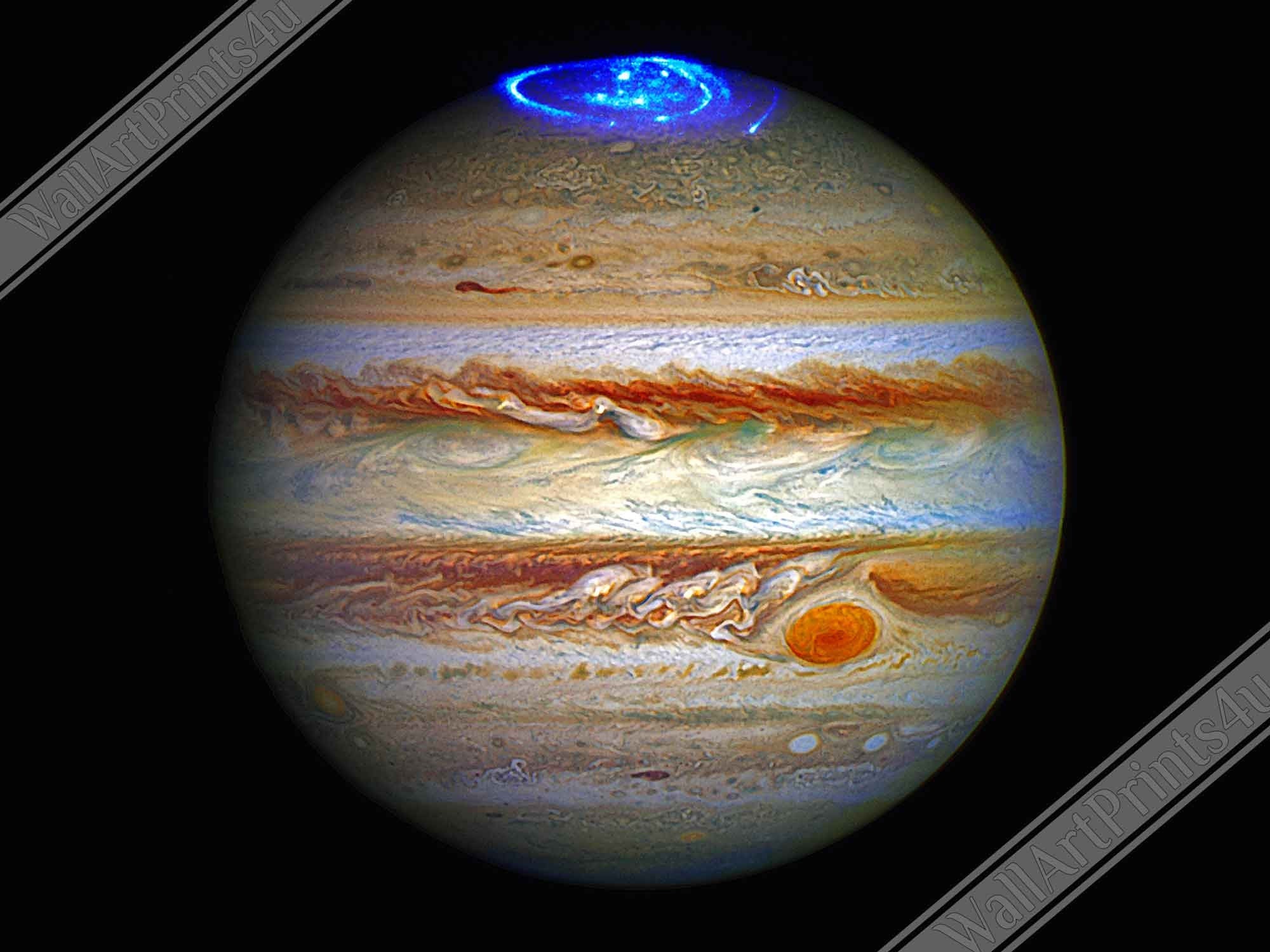 Jupiter Framed - Planet Jupiter Showing Aurora At The Pole - Jupiter Aurora Framed Print - WallArtPrints4U