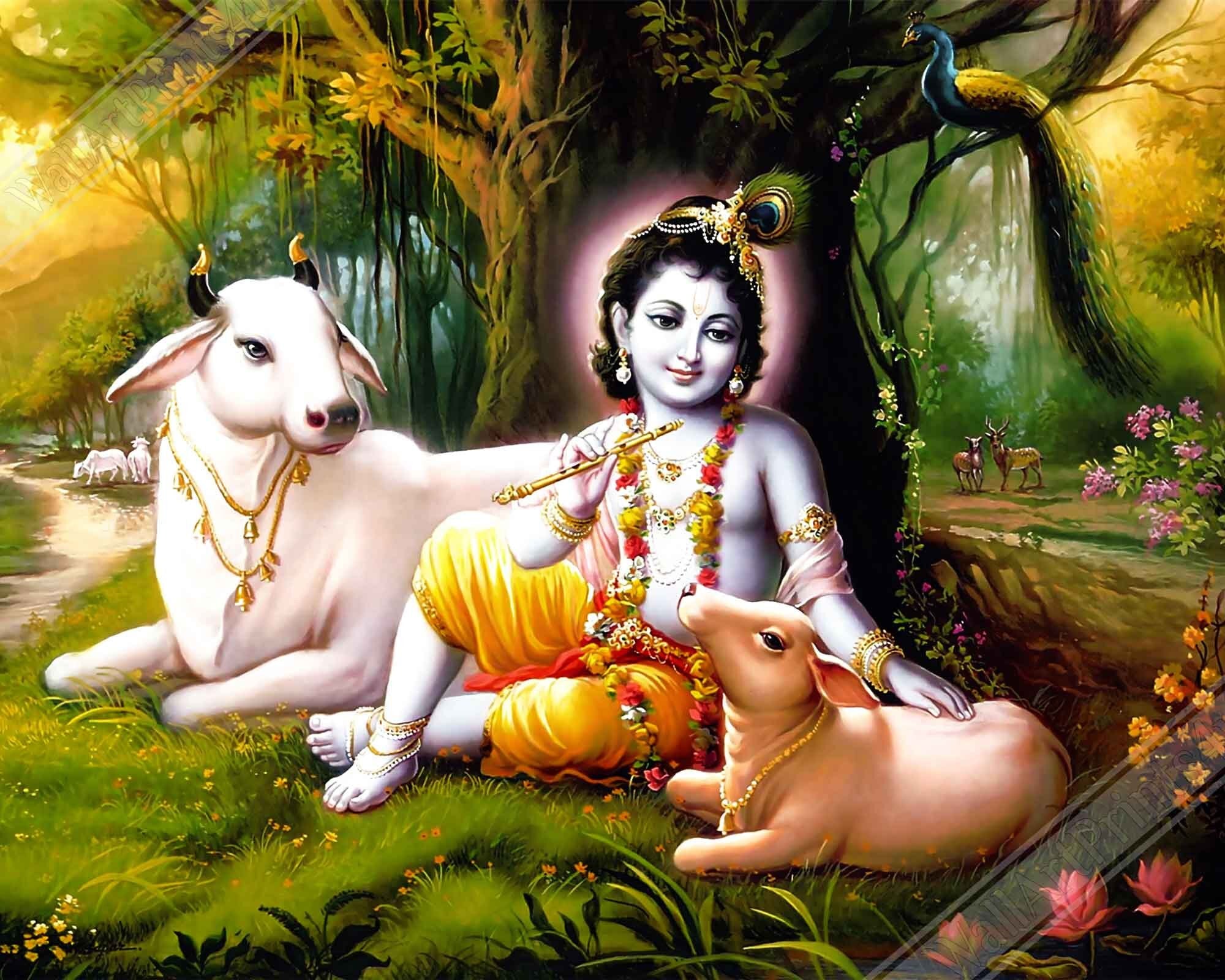 Krishna Poster, Hindu God Of Divine Love - Krishna Print - Beautiful Colors Use For Krishna Mantra Meditation - WallArtPrints4U