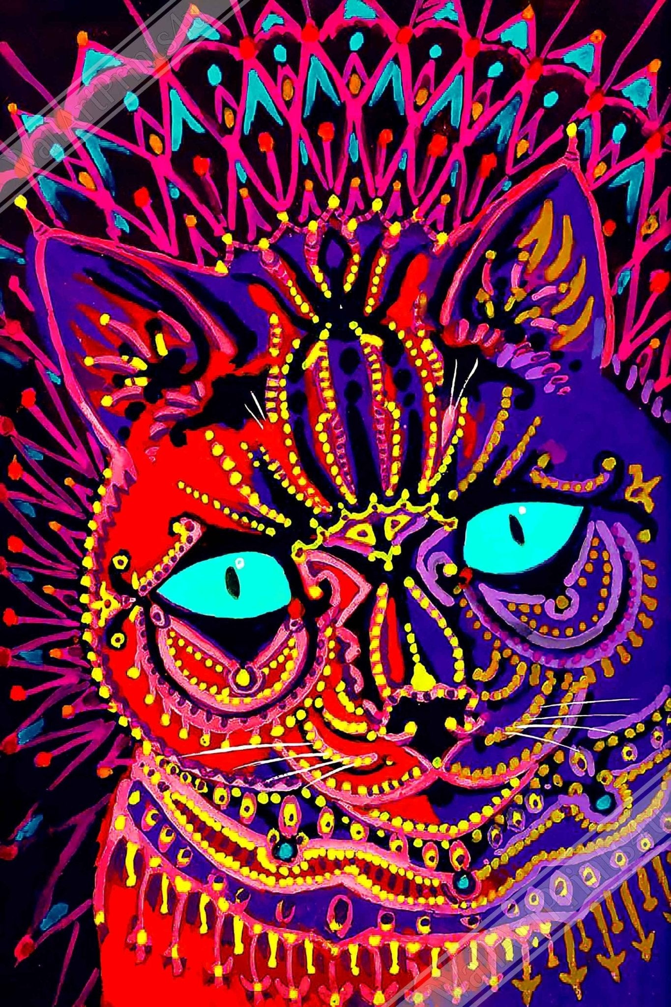 Louis Wain Canvas, Kaleidoscopic Psychedelic Cat - Louis Wain Canvas Print - WallArtPrints4U