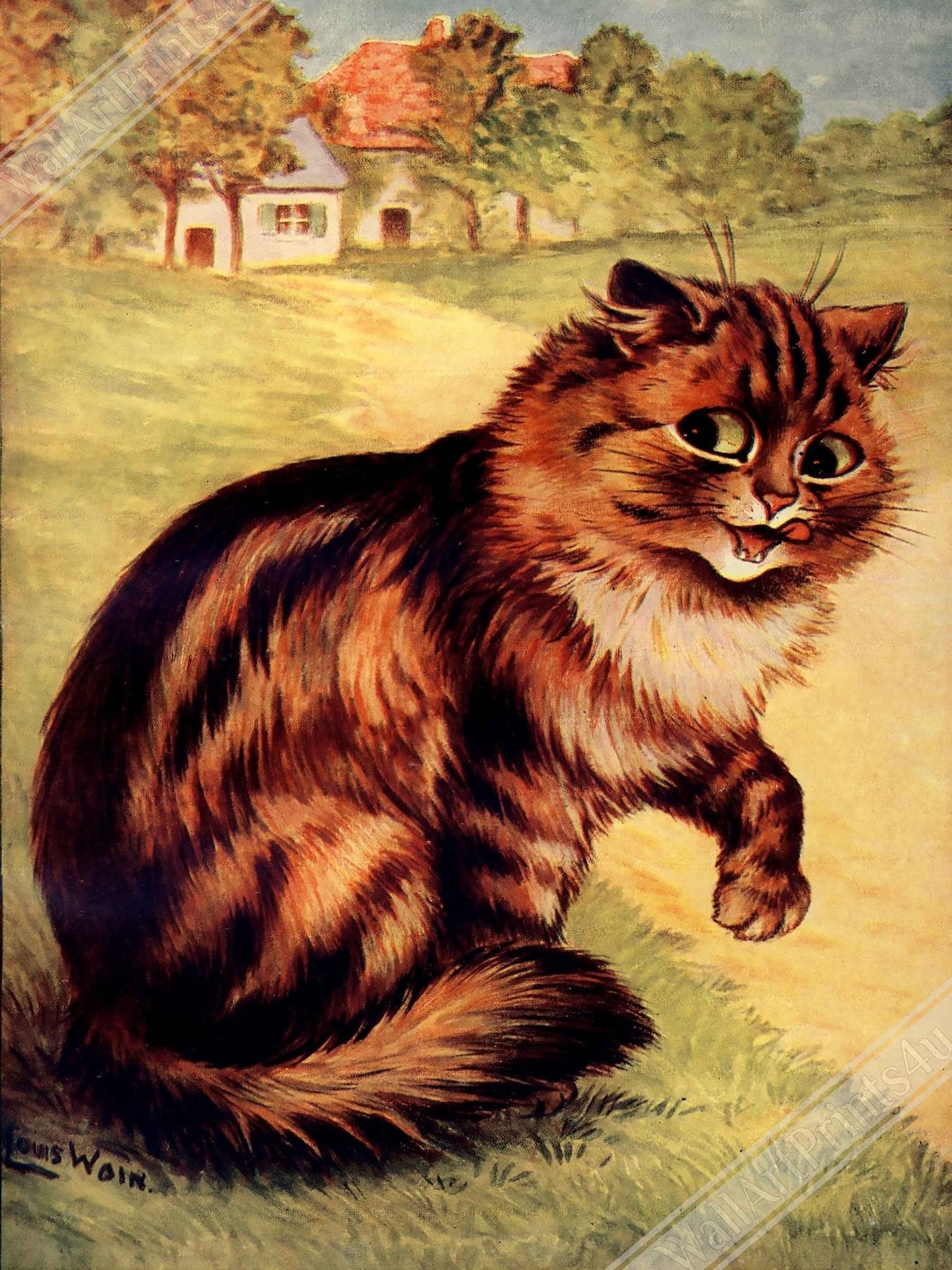 Louis Wain Canvas - Our Darlings Cat - Louis Wain Cat Canvas Print - Long Haired Tabby - WallArtPrints4U