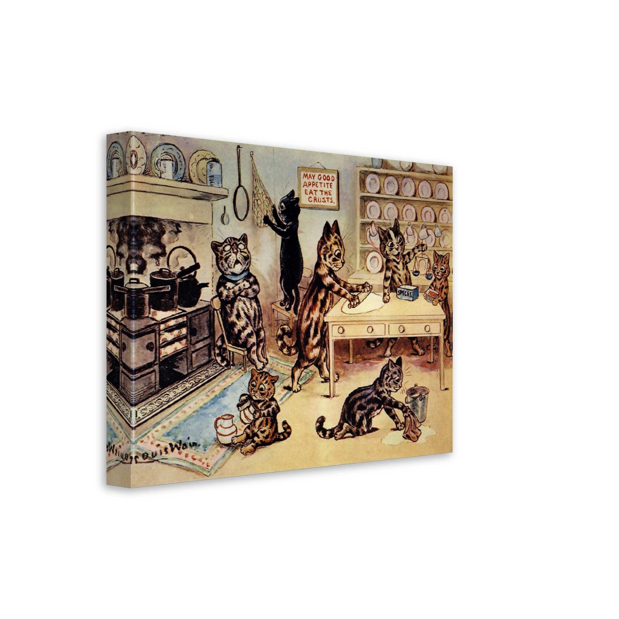 Louis Wain Canvas Print - Kittens In The Kitchen - Louis Wain Cat Canvas - WallArtPrints4U