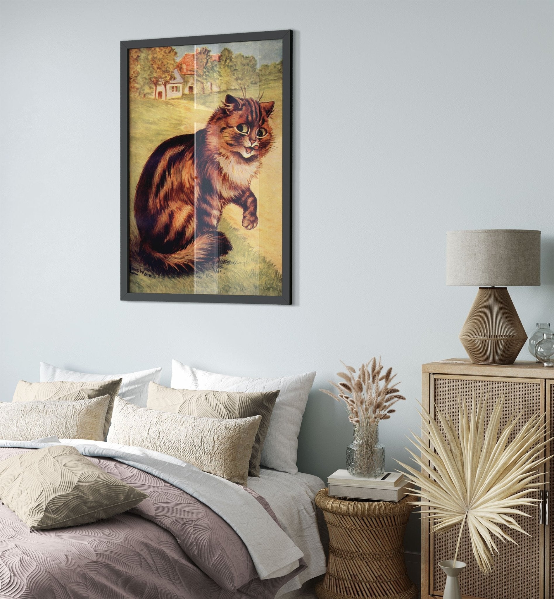 Louis Wain Framed - Our Darlings Cat - Louis Wain Cat Framed Print - Long Haired Tabby UK, EU USA Domestic Shipping - WallArtPrints4U