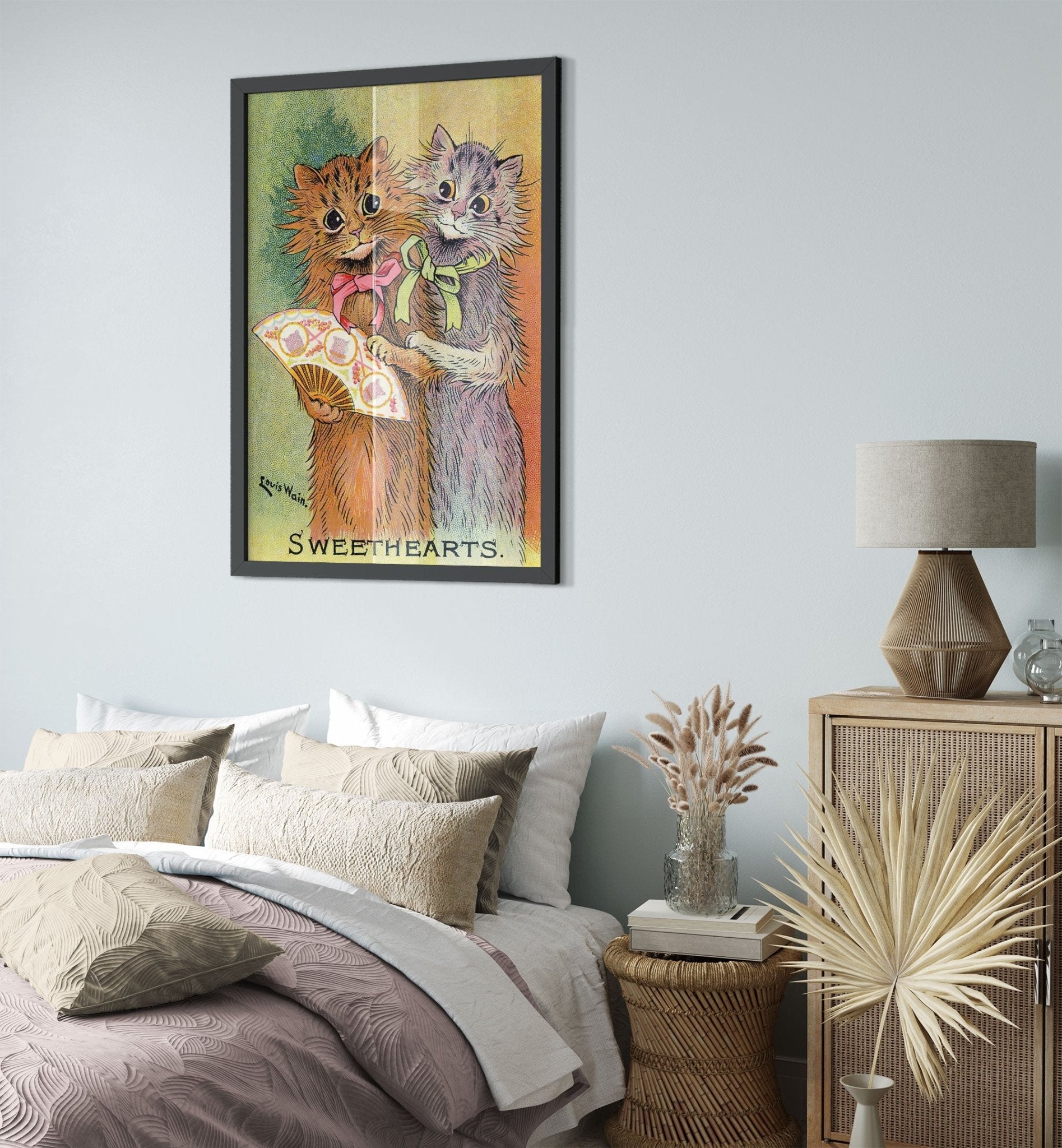 Louis Wain Framed - Sweethearts Cats - Louis Wain Cat Framed Print, Cats With Fan UK, EU USA Domestic Shipping - WallArtPrints4U