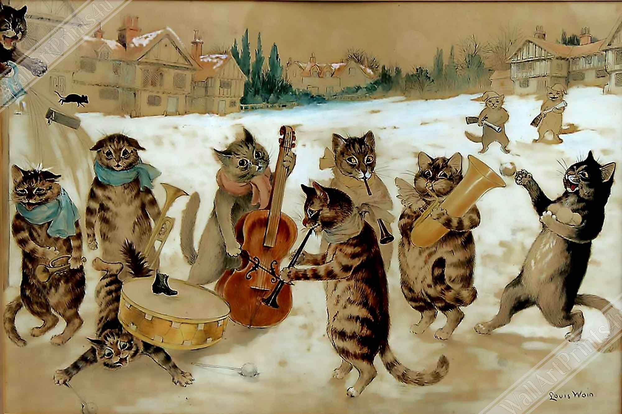 Louis Wain Print - Carol Singing Cats - Louis Wain Cat Poster - WallArtPrints4U