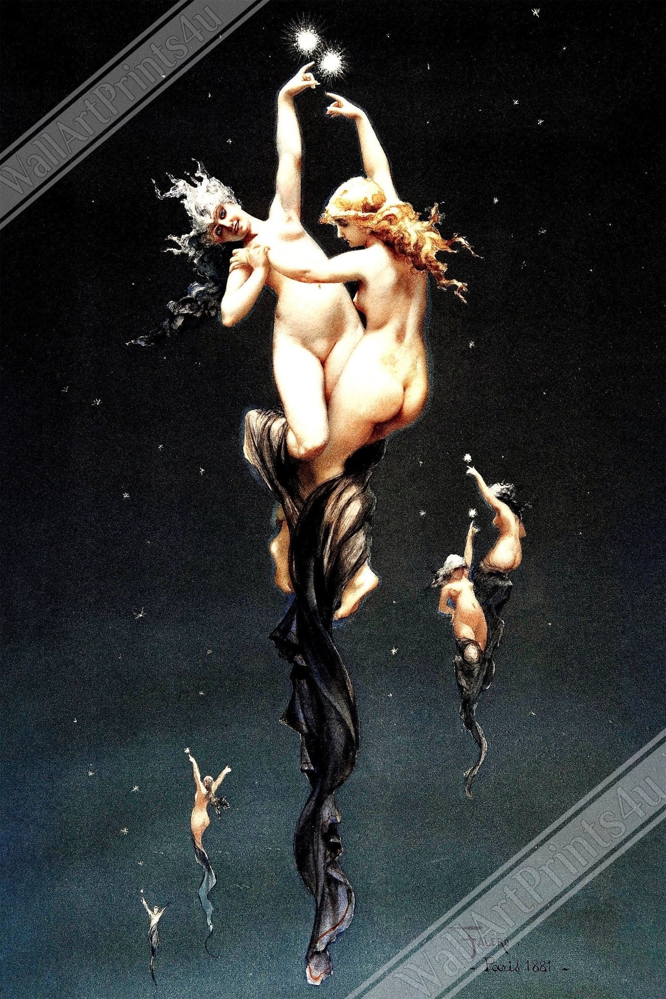 Luis Ricardo Falero Framed Print Twin Stars Framed Print Framed Vintage Romance Valentines Day Framed Print - WallArtPrints4U
