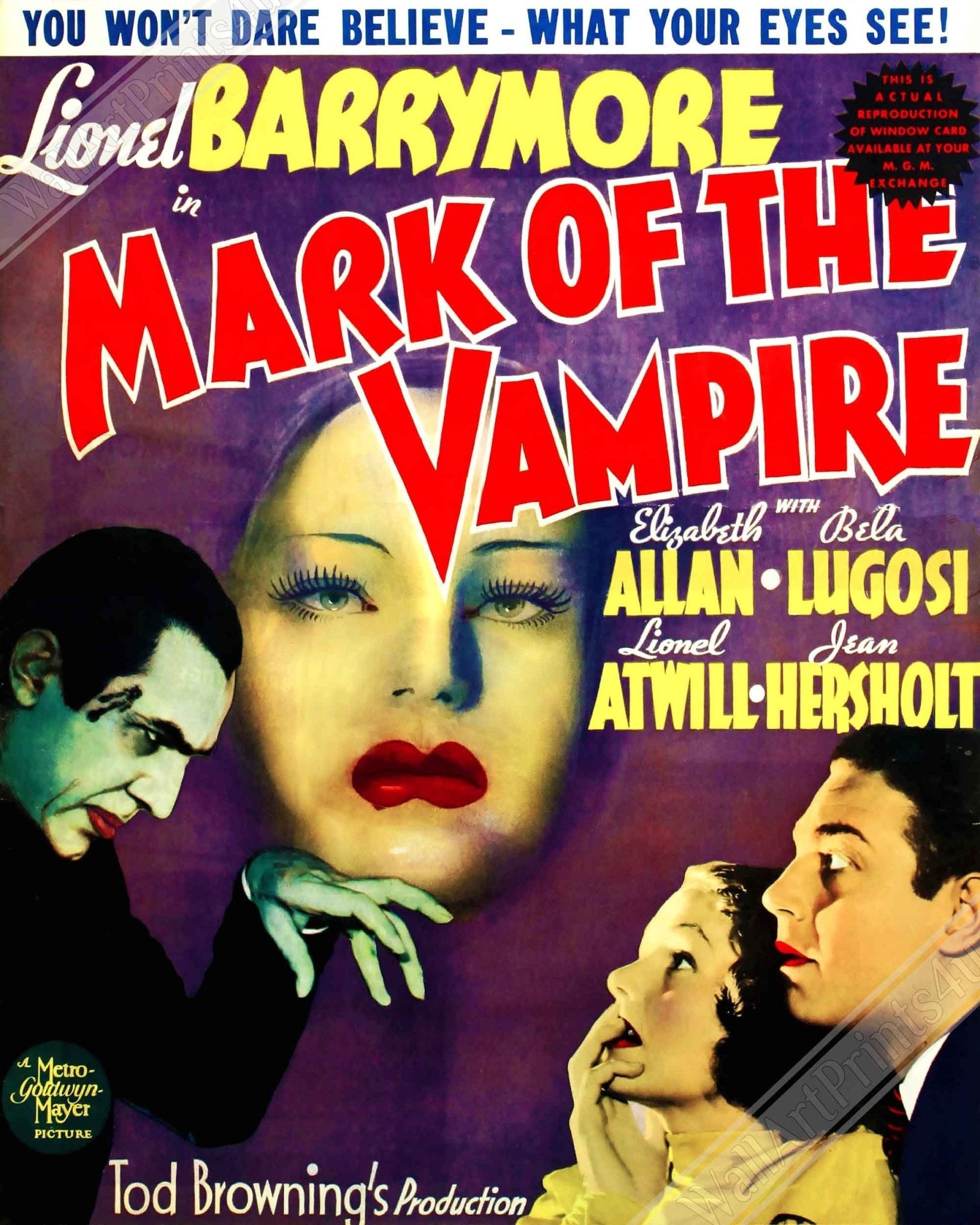 Mark Of The Vampire Poster, Vintage Horror Movie Poster 1935 Poster Film Art - Elizabeth Allan, Bela Lugosi - WallArtPrints4U