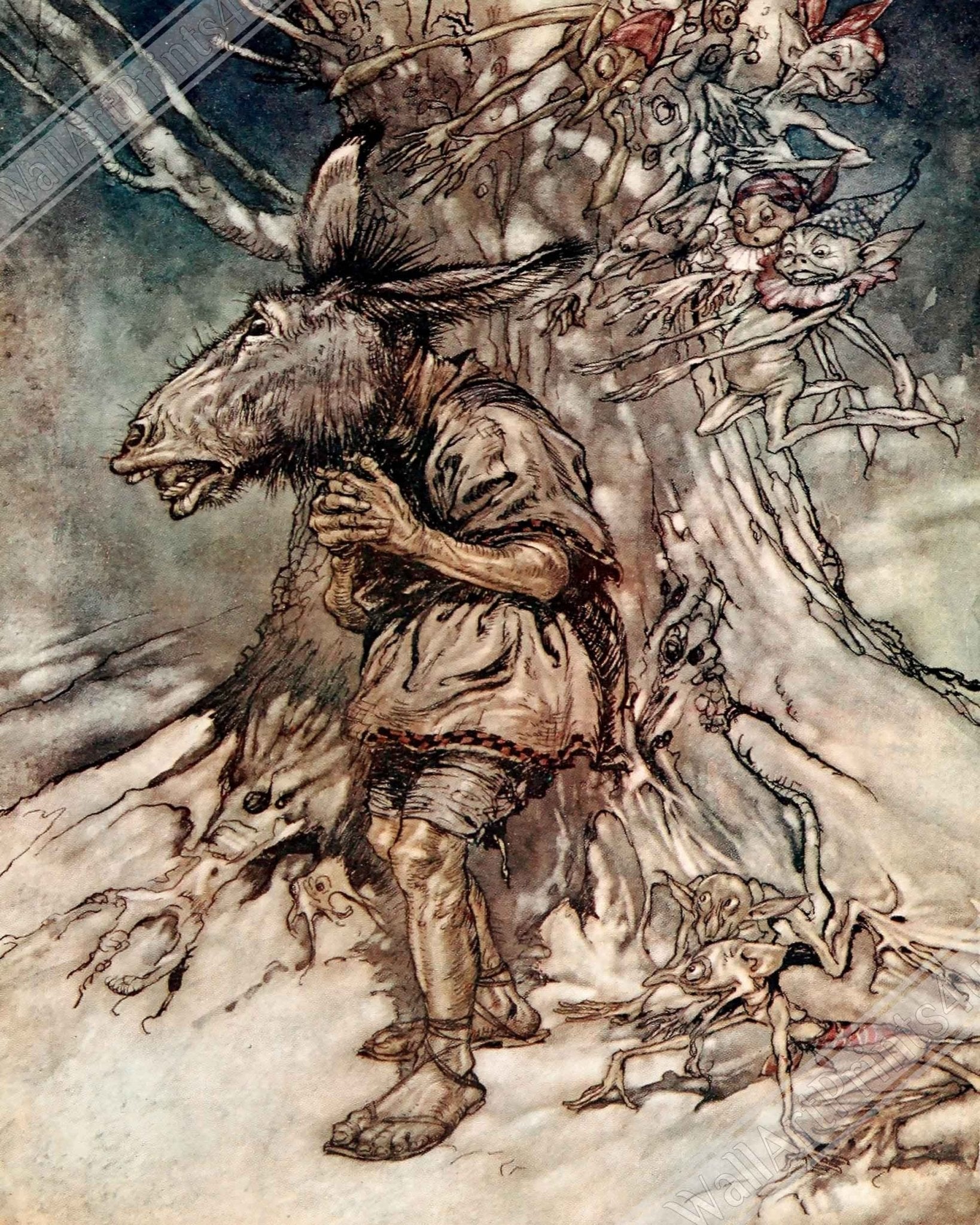 Midsummer Nights Dream Arthur Rackham Poster - Bottom Will Sing - Arthur Rackham Print - 1908 - WallArtPrints4U