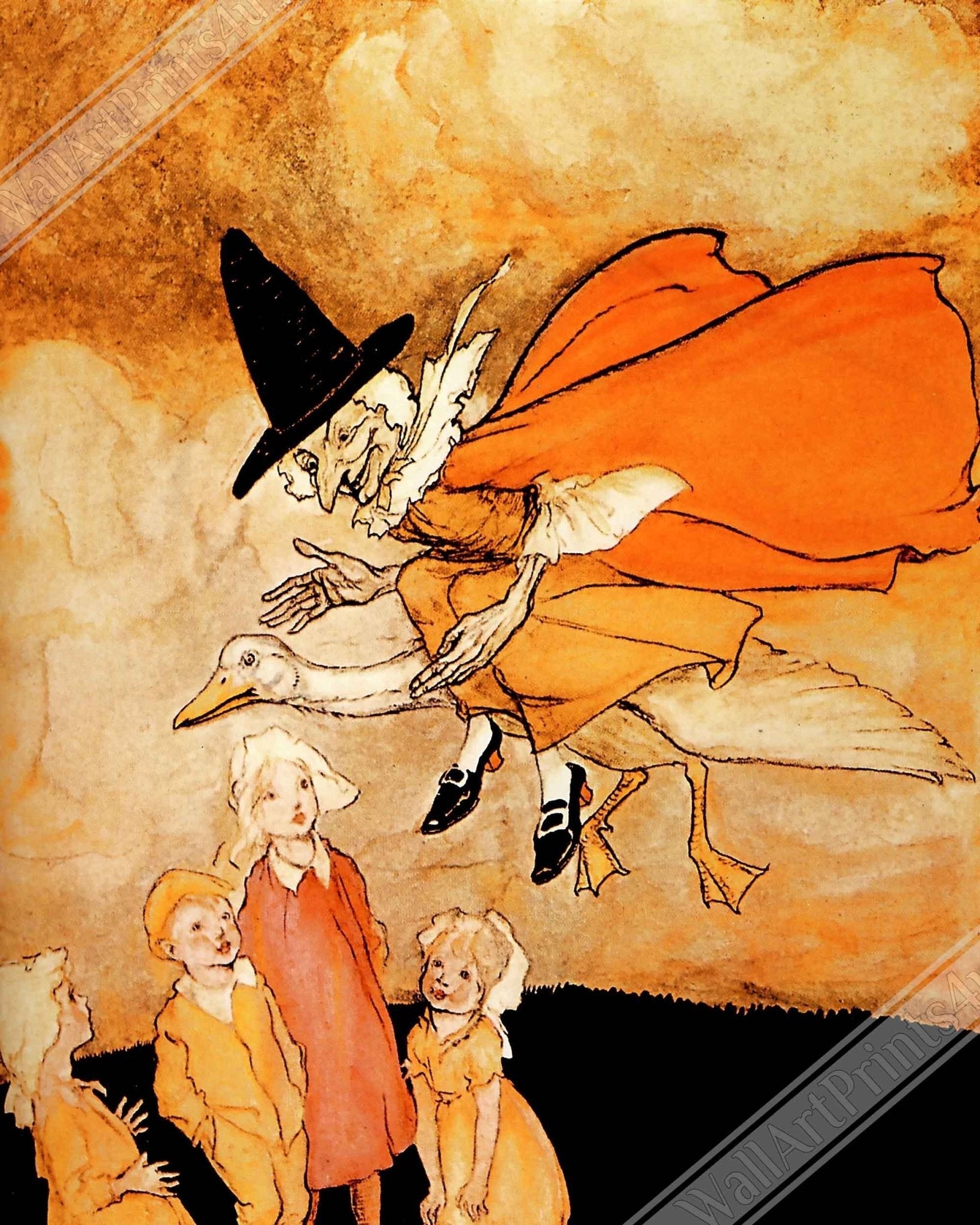 Mother Goose Framed Print - Arthur Rackham Mother Goose - Arthur Rackham Framed - WallArtPrints4U