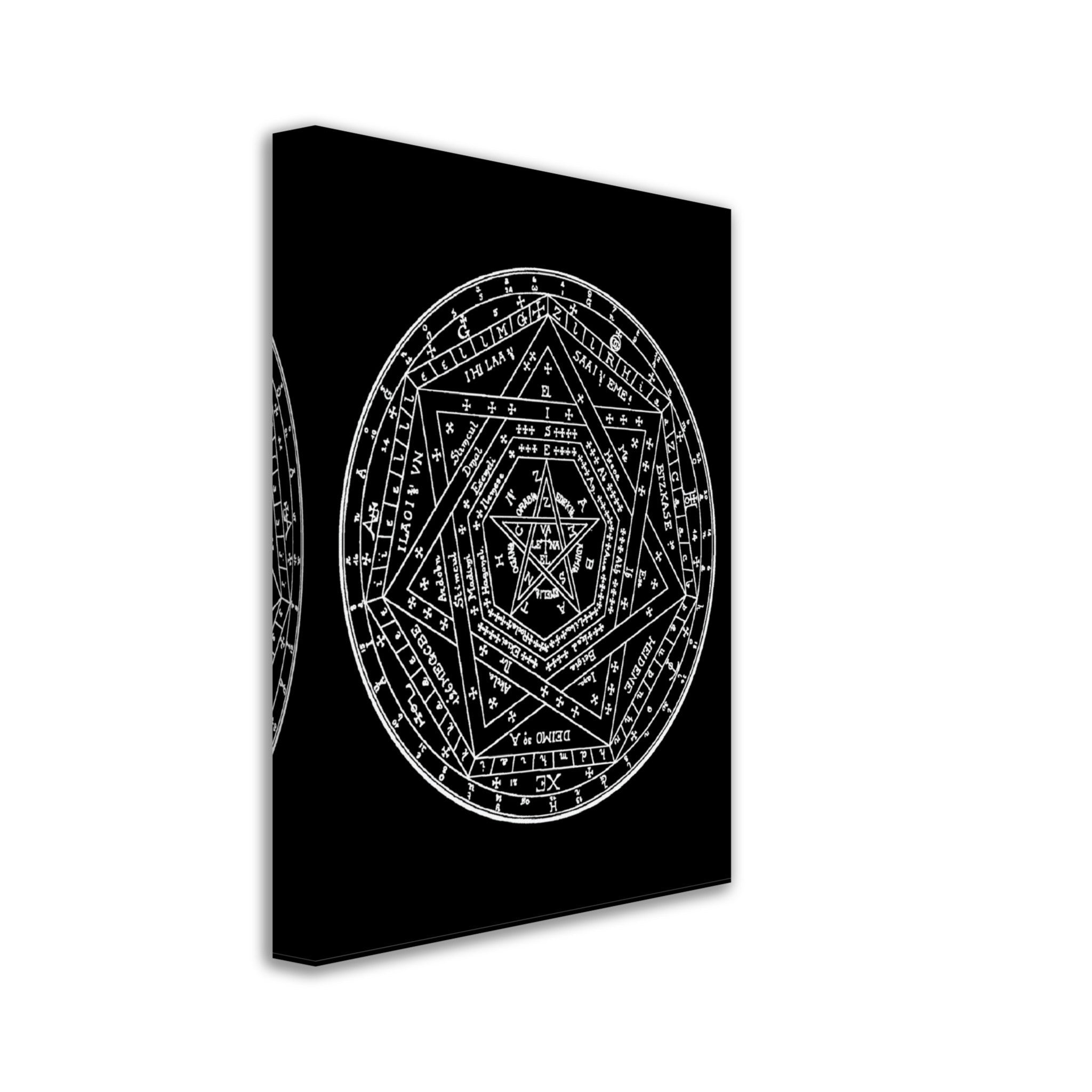 Occult Canvas - Sigillum Dei White On Black Canvas - Doctor John Dee Sigillum Canvas Print - WallArtPrints4U