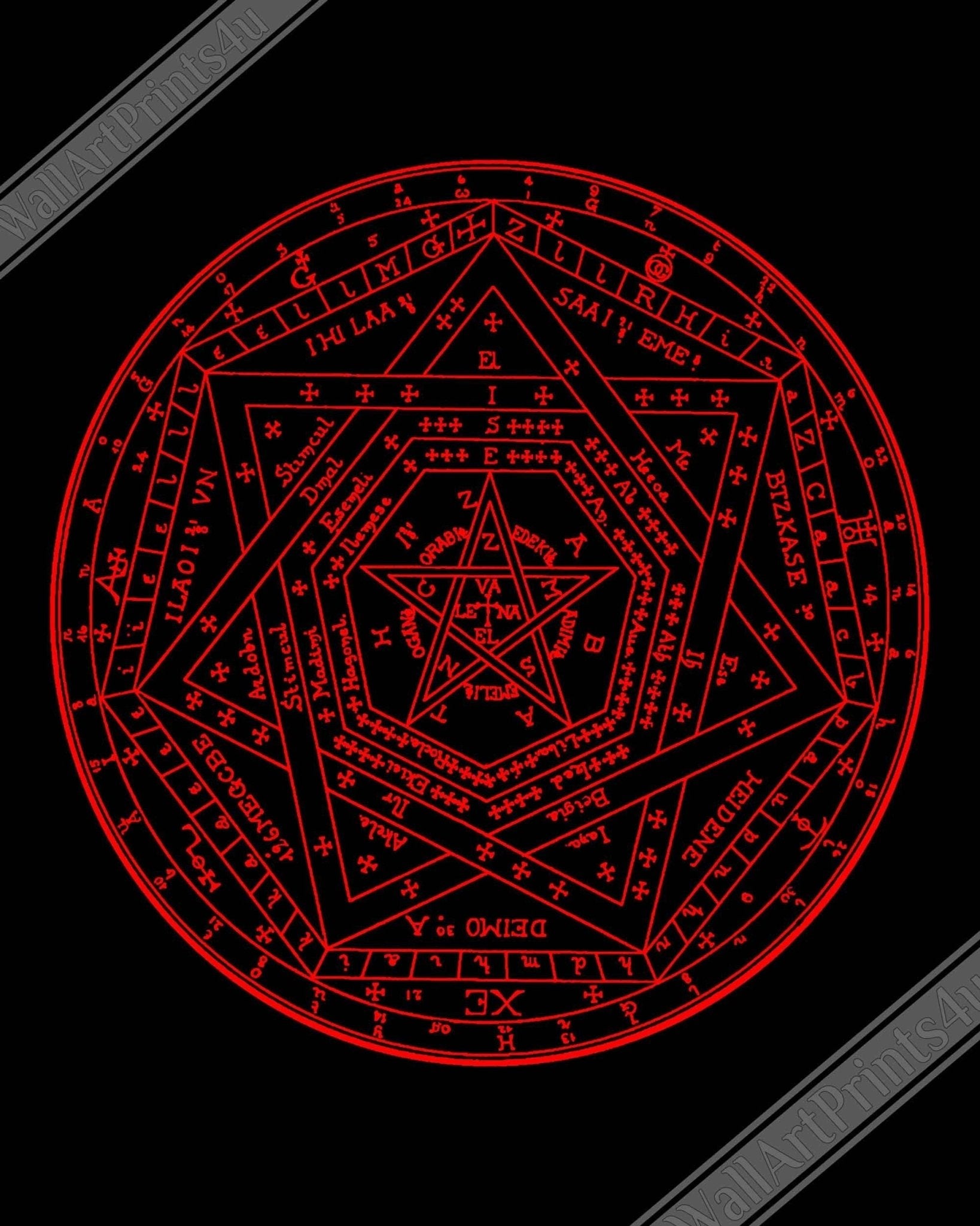 Occult Framed - Sigillum Dei Red On Black Framed - Doctor John Dee Sigillum Framed Print UK, EU, USA, AUS Domestic Shipping - WallArtPrints4U