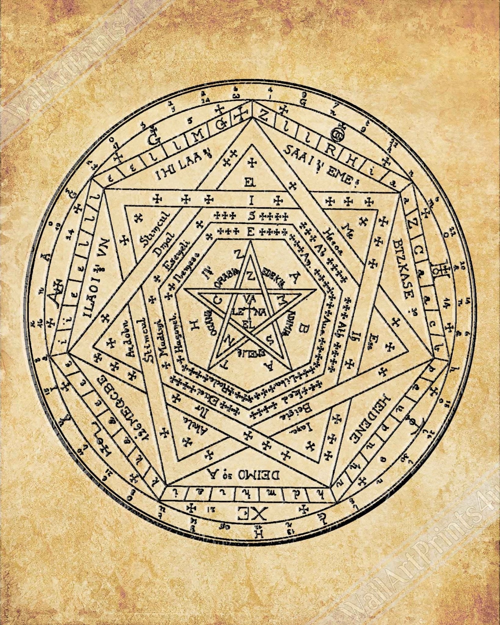Occult Poster - Sigillum Dei Poster - Doctor John Dee Sigillum Print Aged Parchment - WallArtPrints4U