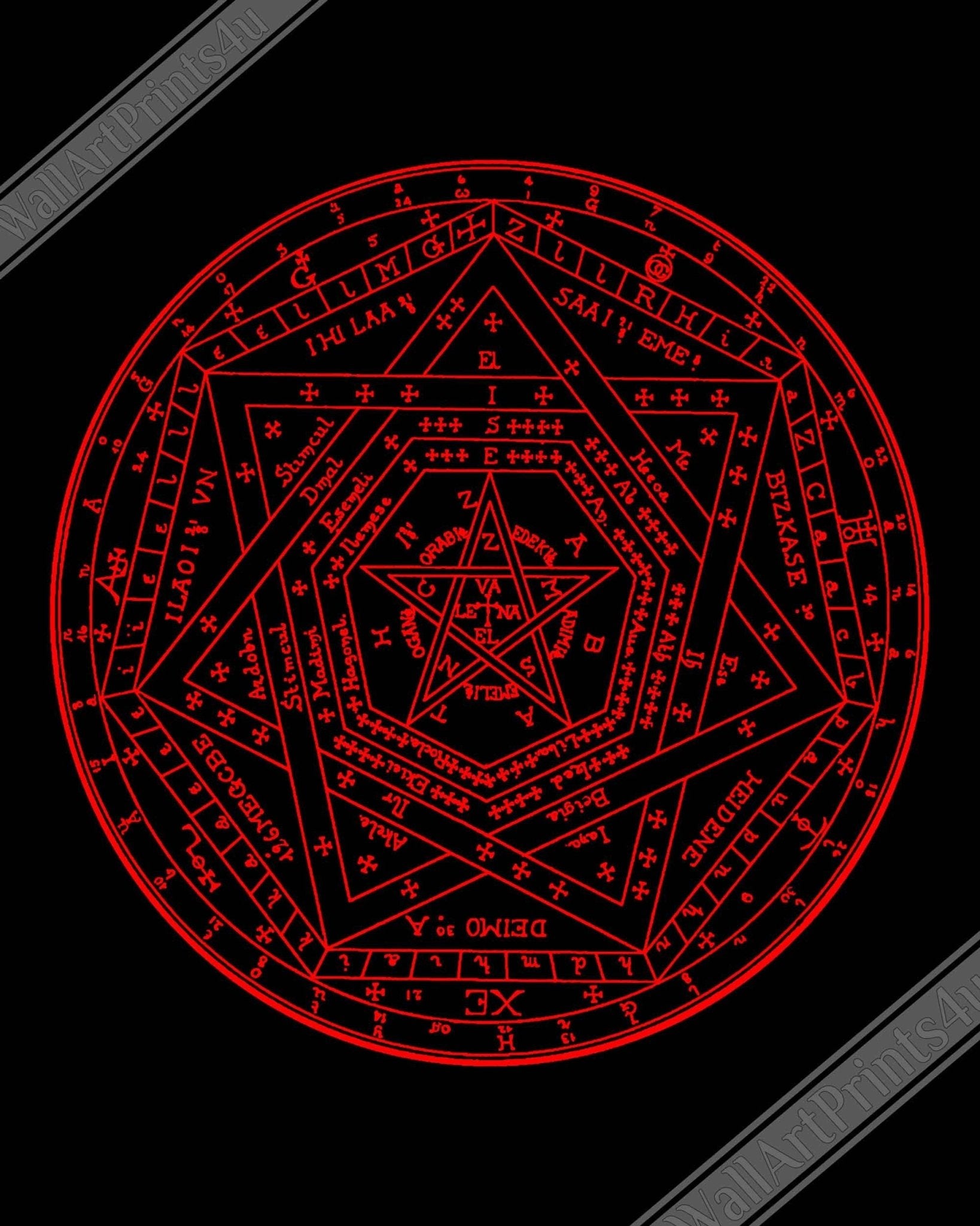 Occult Poster - Sigillum Dei Red On Black Poster - Doctor John Dee Sigillum Print - WallArtPrints4U