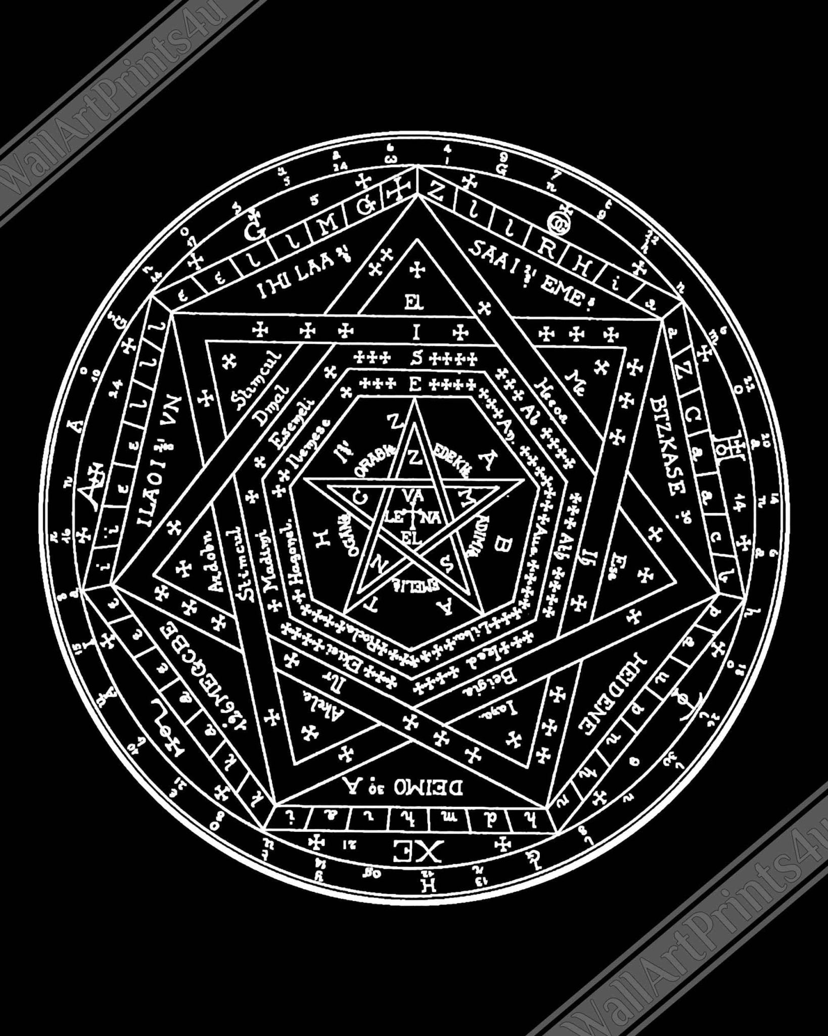 Occult Poster - Sigillum Dei White On Black Poster - Doctor John Dee Sigillum Print - WallArtPrints4U