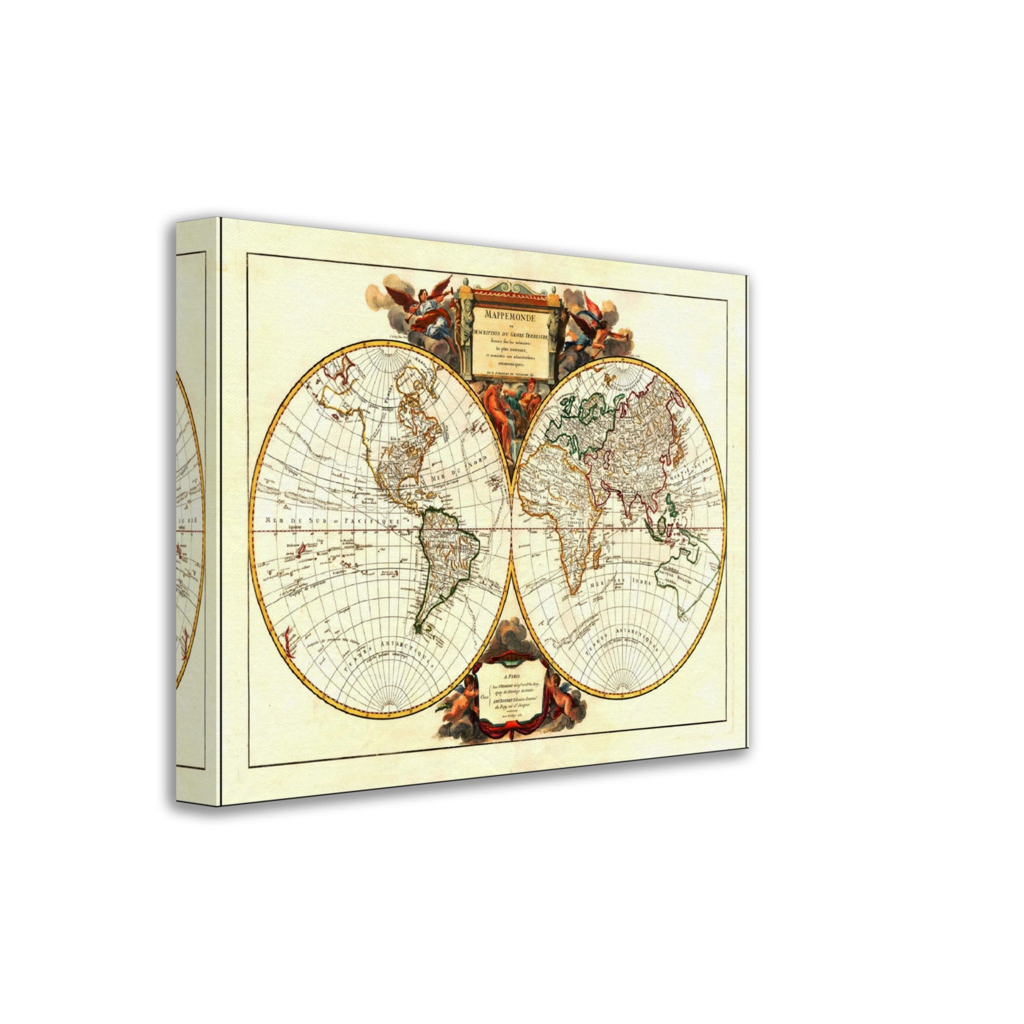Old World Map Canvas Print, Vintage World Map Print From 1752 - Mappemonde Du Globe - Gilles Robert De Vaugondy - WallArtPrints4U