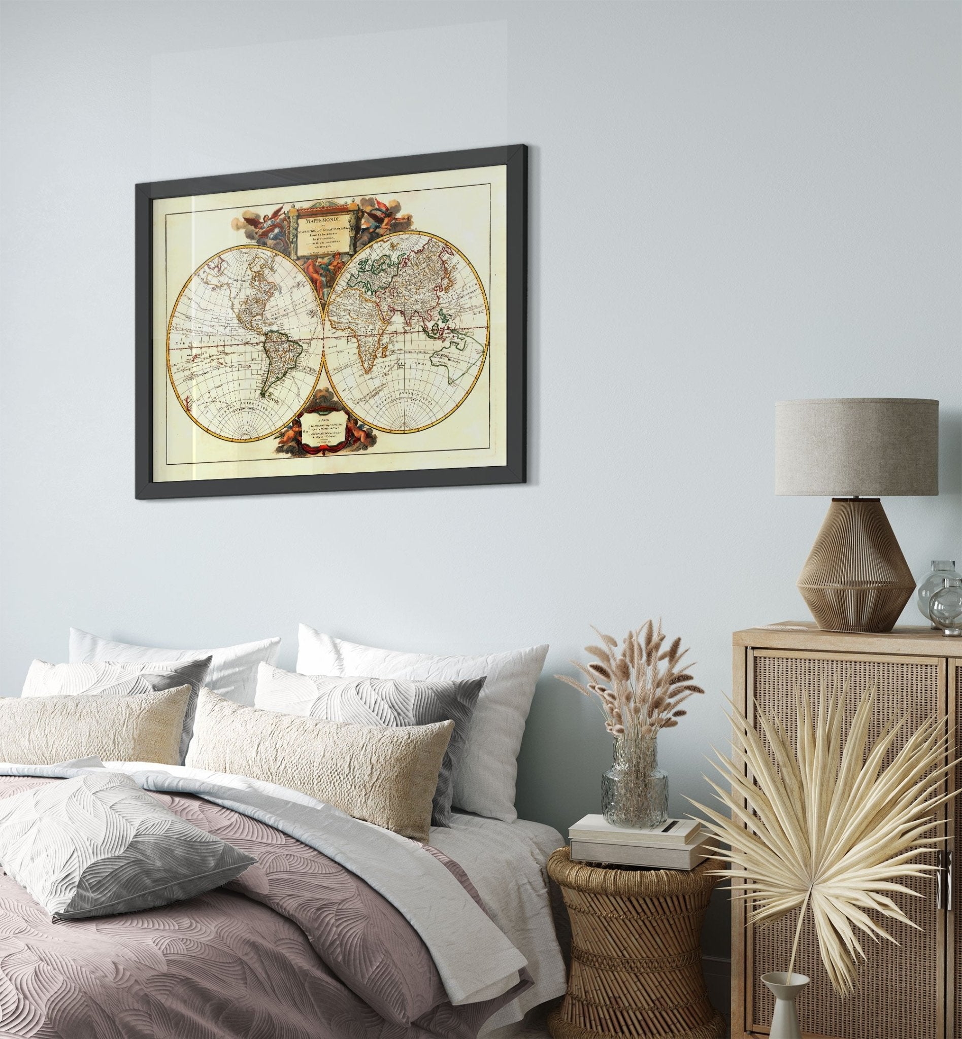 Old World Map Framed Print, Vintage World Map Print From 1752 - Mappemonde Du Globe - Gilles Robert De Vaugondy - WallArtPrints4U