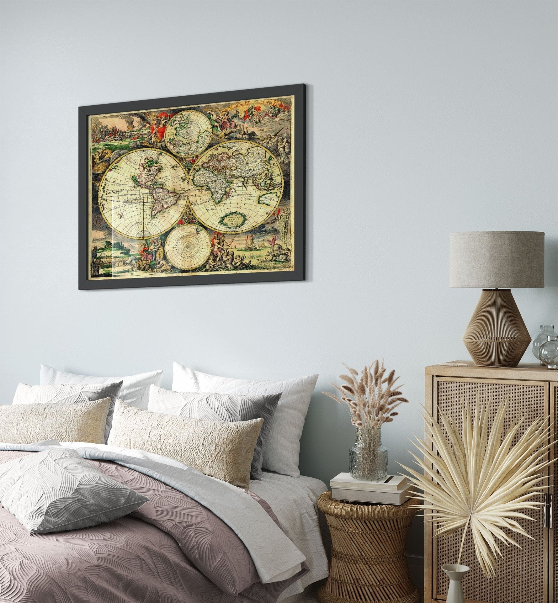 Old World Map Framed, Vintage World Map Framed Print From 1689, Terrarum Orbis Tabula Amstelodami, Gerard Van Schagen - WallArtPrints4U