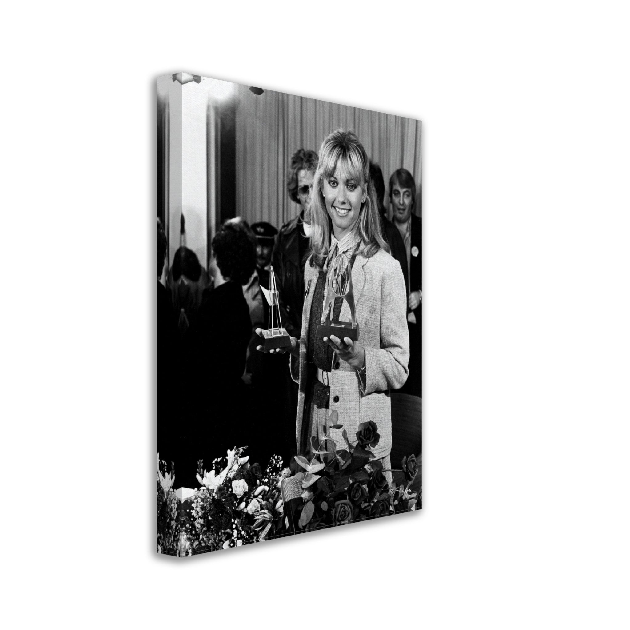 Olivia Newton John Canvas Posing To Press With Awards, Vintage Photo, Olivia Newton John Canvas Print Schipol Airport - WallArtPrints4U