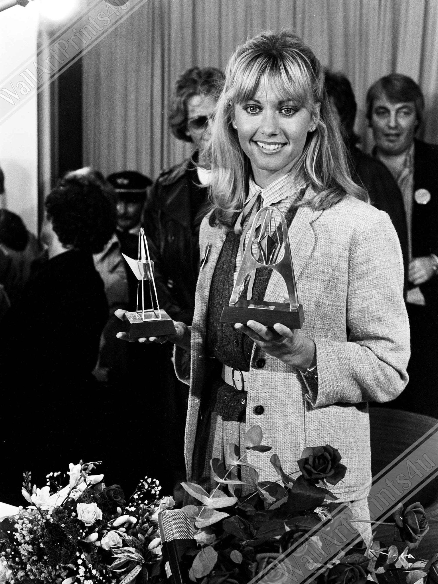 Olivia Newton John Framed Posing To Press With Awards, Vintage Photo, Olivia Newton John Framed Print Schipol Airport - WallArtPrints4U